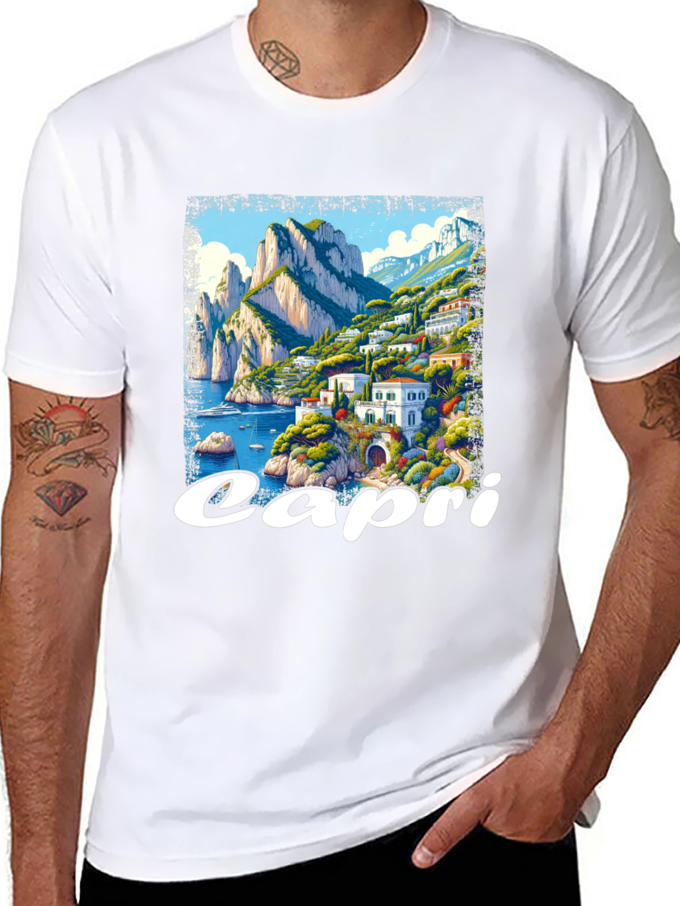 Capri Island Graphic Print Black T-Shirt