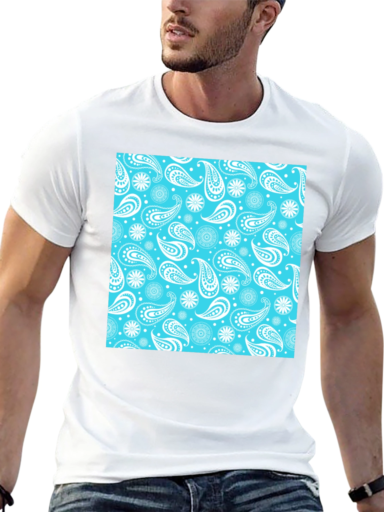 Paisley Pattern Tee: Cool Blue Style