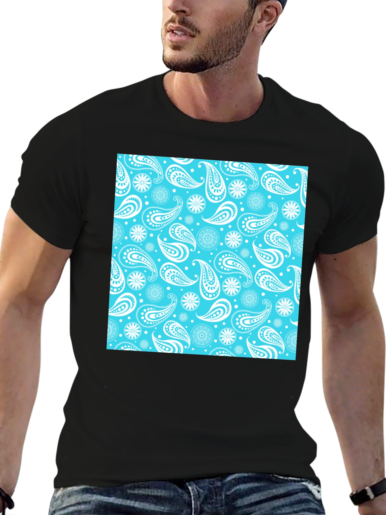 Paisley Pattern Tee: Cool Blue Style