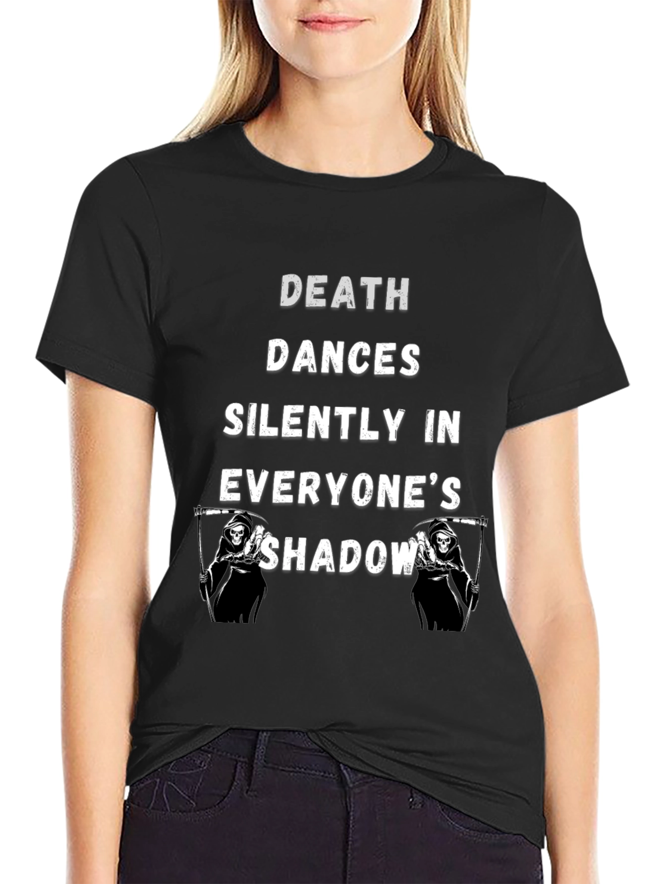 Death Dances Silently Mens Black Graphic T-Shirt