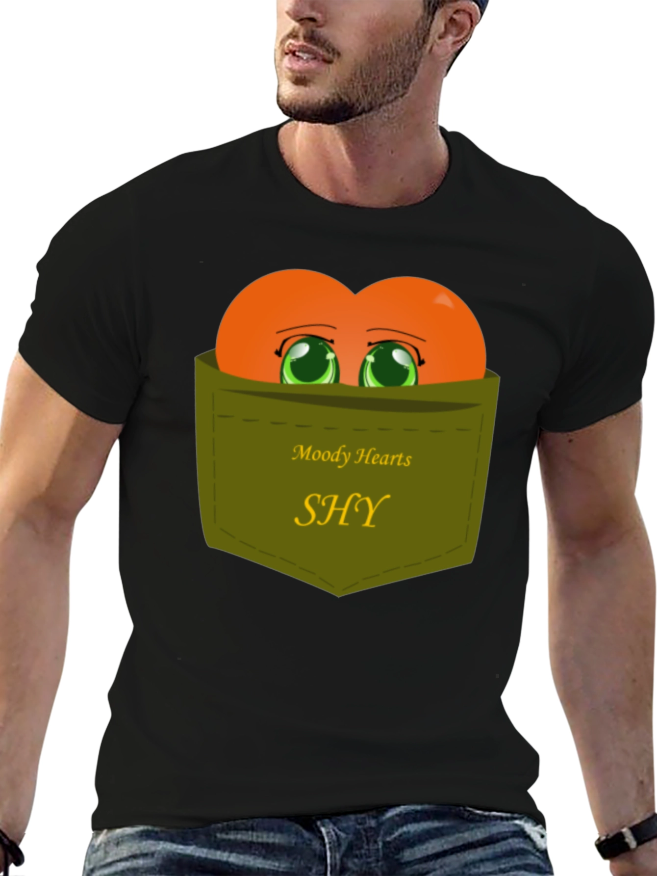 Shy Hearts Graphic Tee - Cute Pocket Design