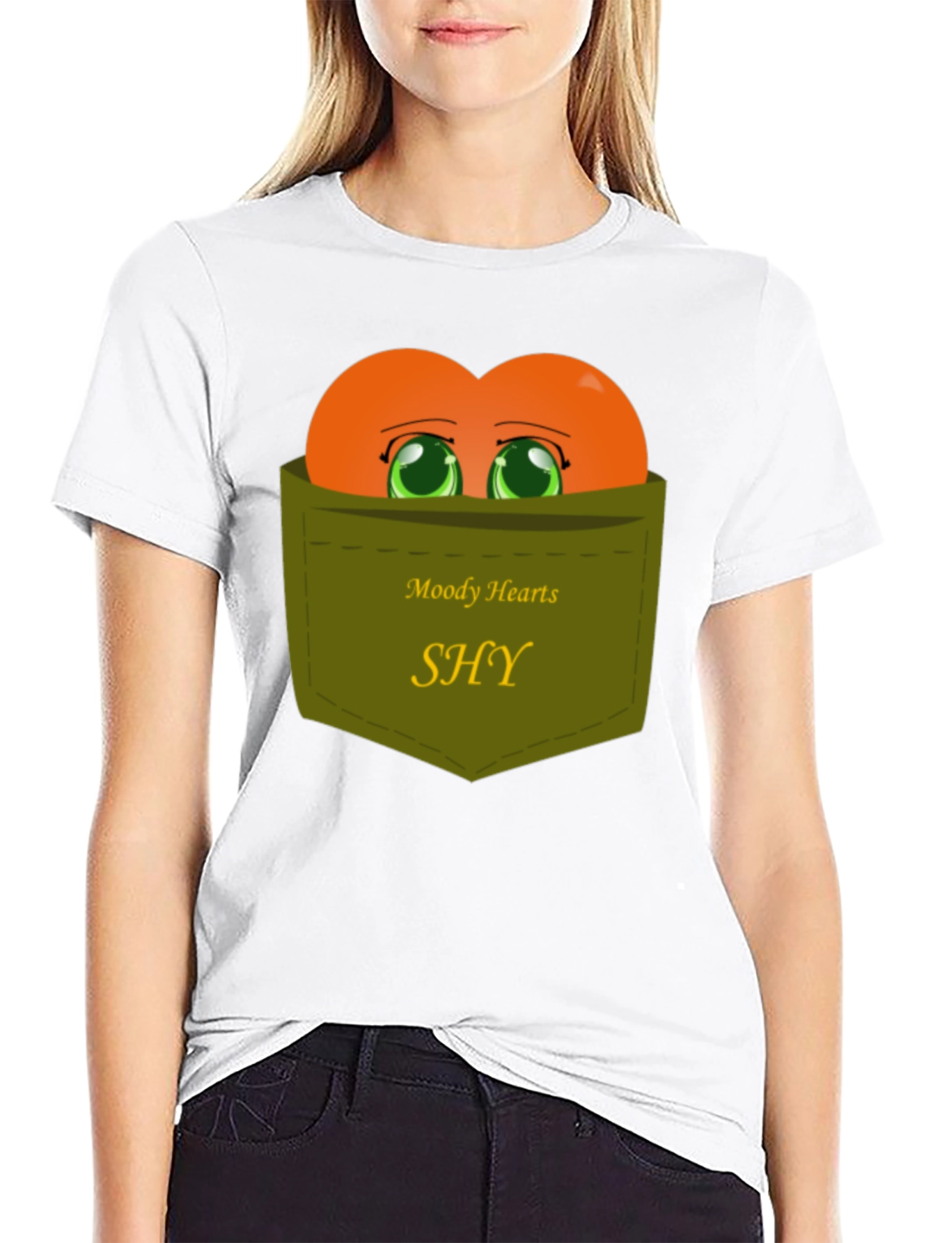 Shy Hearts Graphic Tee - Cute Pocket Design