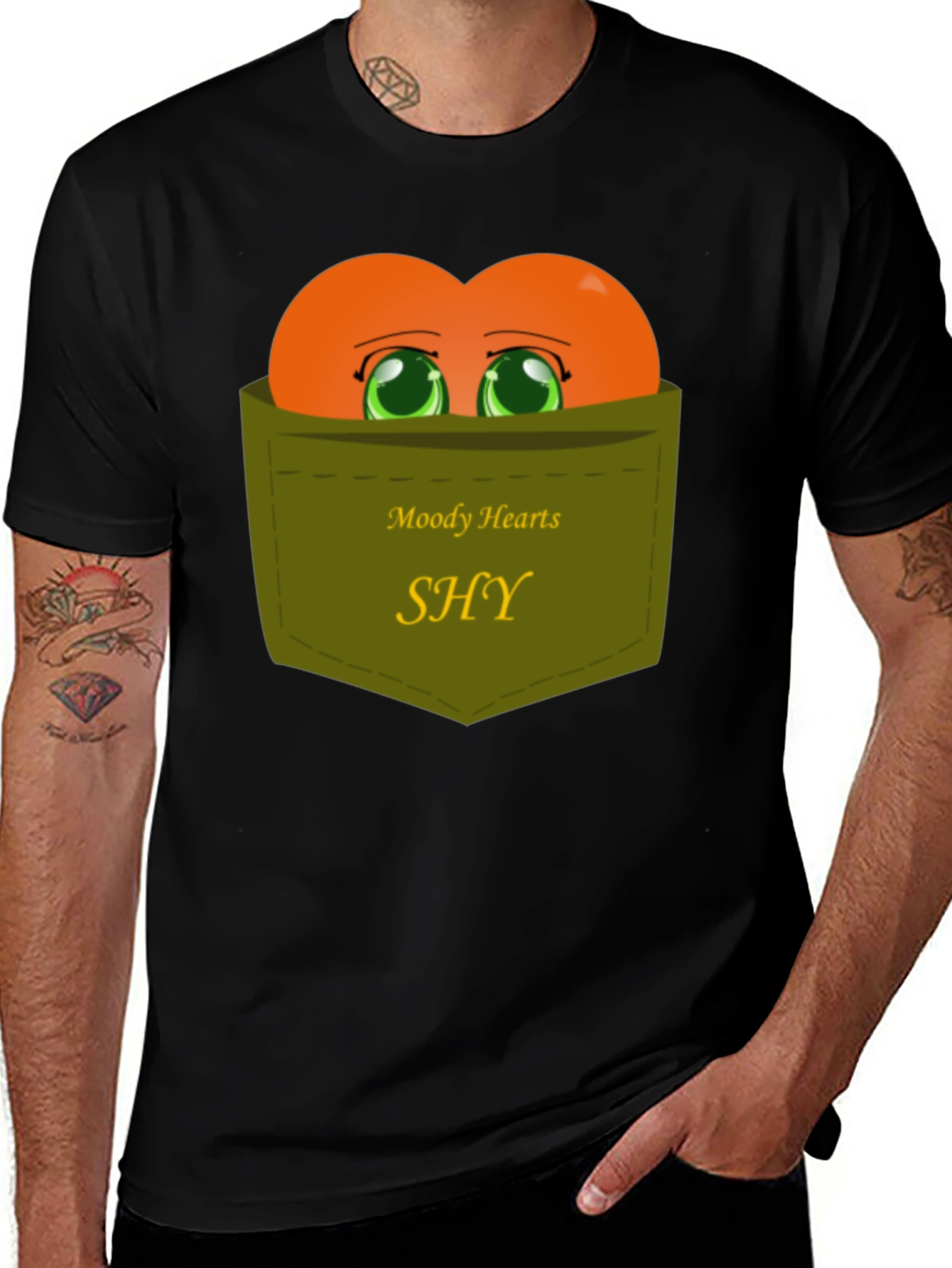 Shy Hearts Graphic Tee - Cute Pocket Design