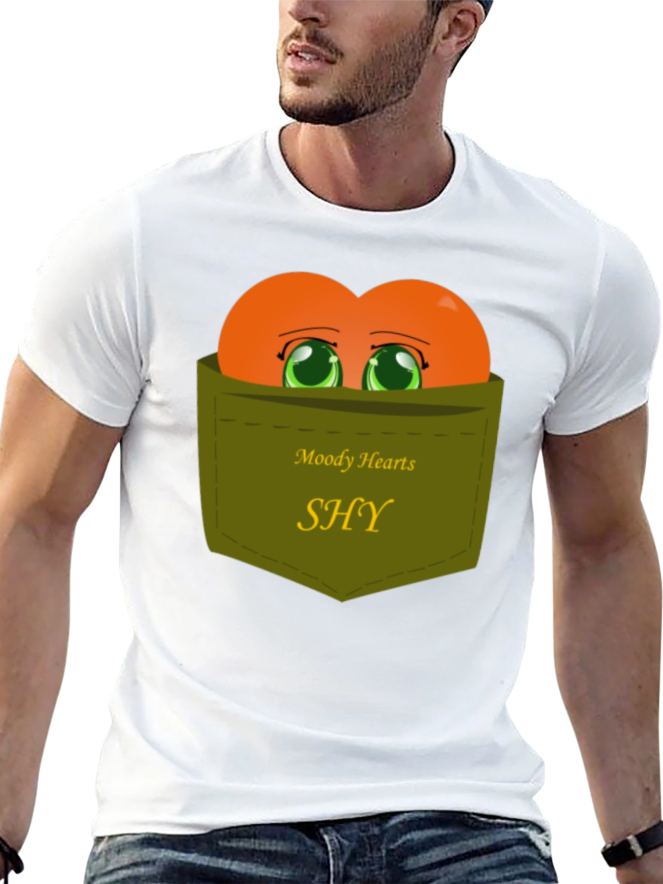 Shy Hearts Graphic Tee - Cute Pocket Design