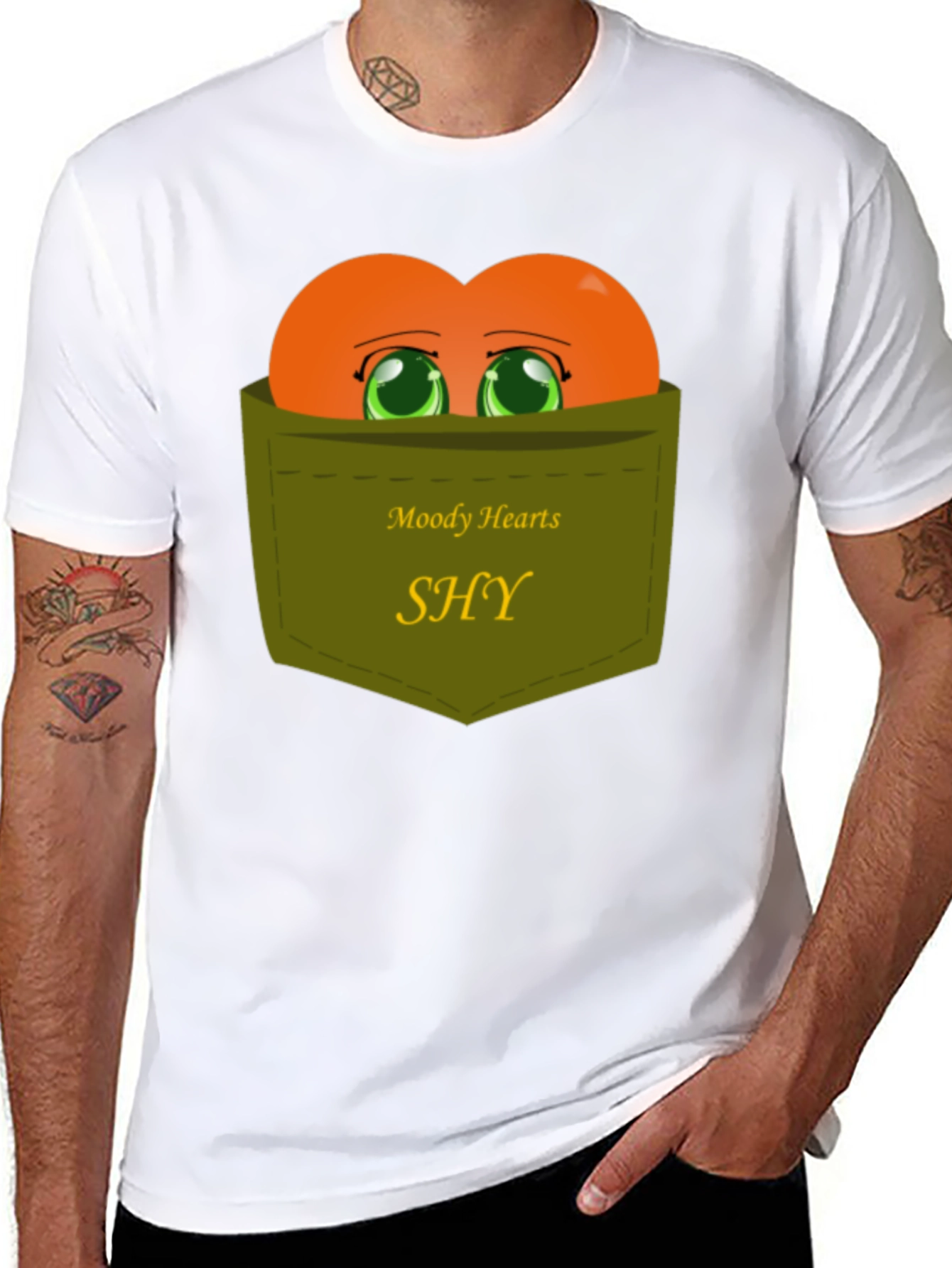Shy Hearts Graphic Tee - Cute Pocket Design