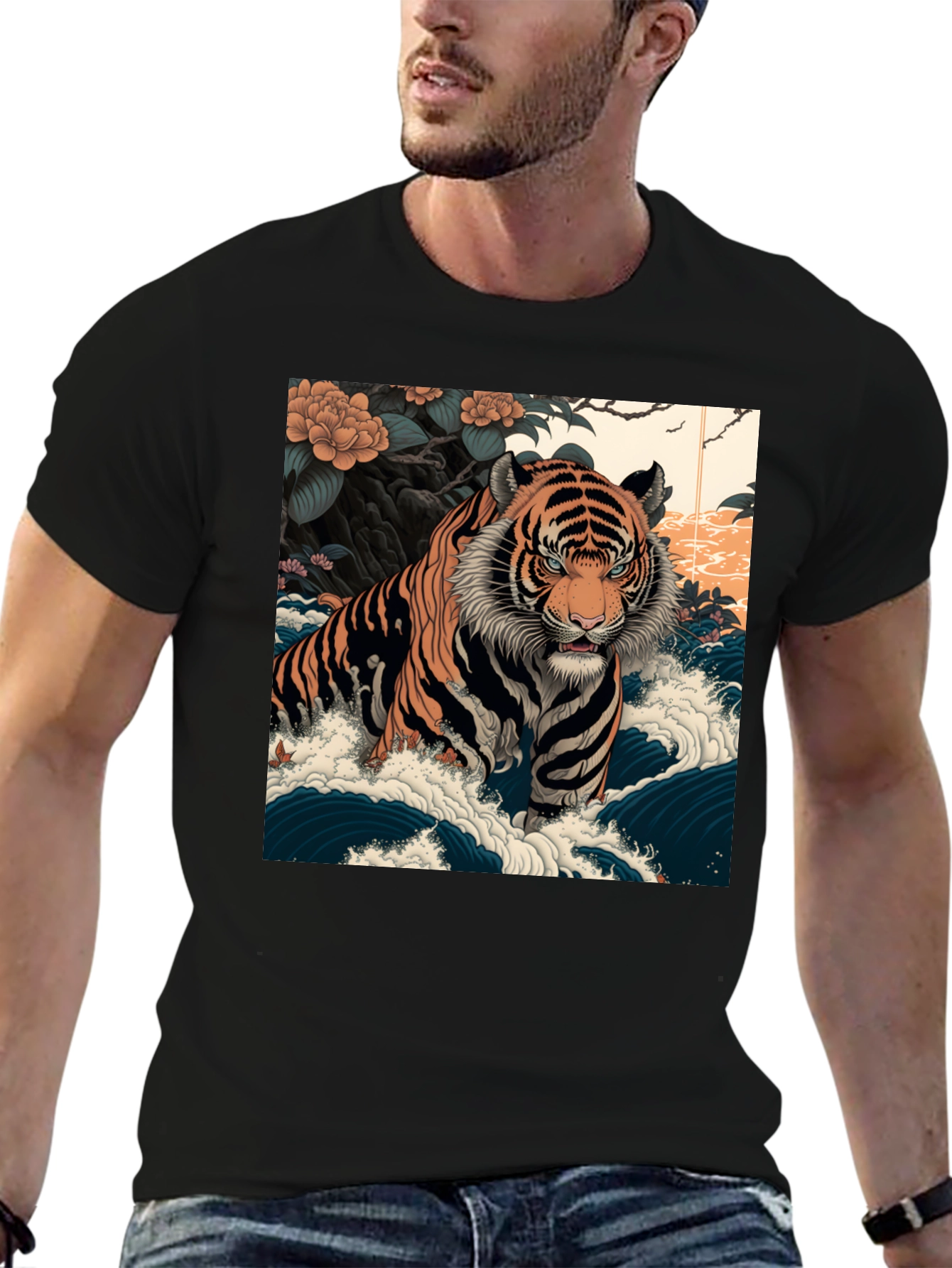 Tiger Wave Graphic Tee - Mens Black T-Shirt