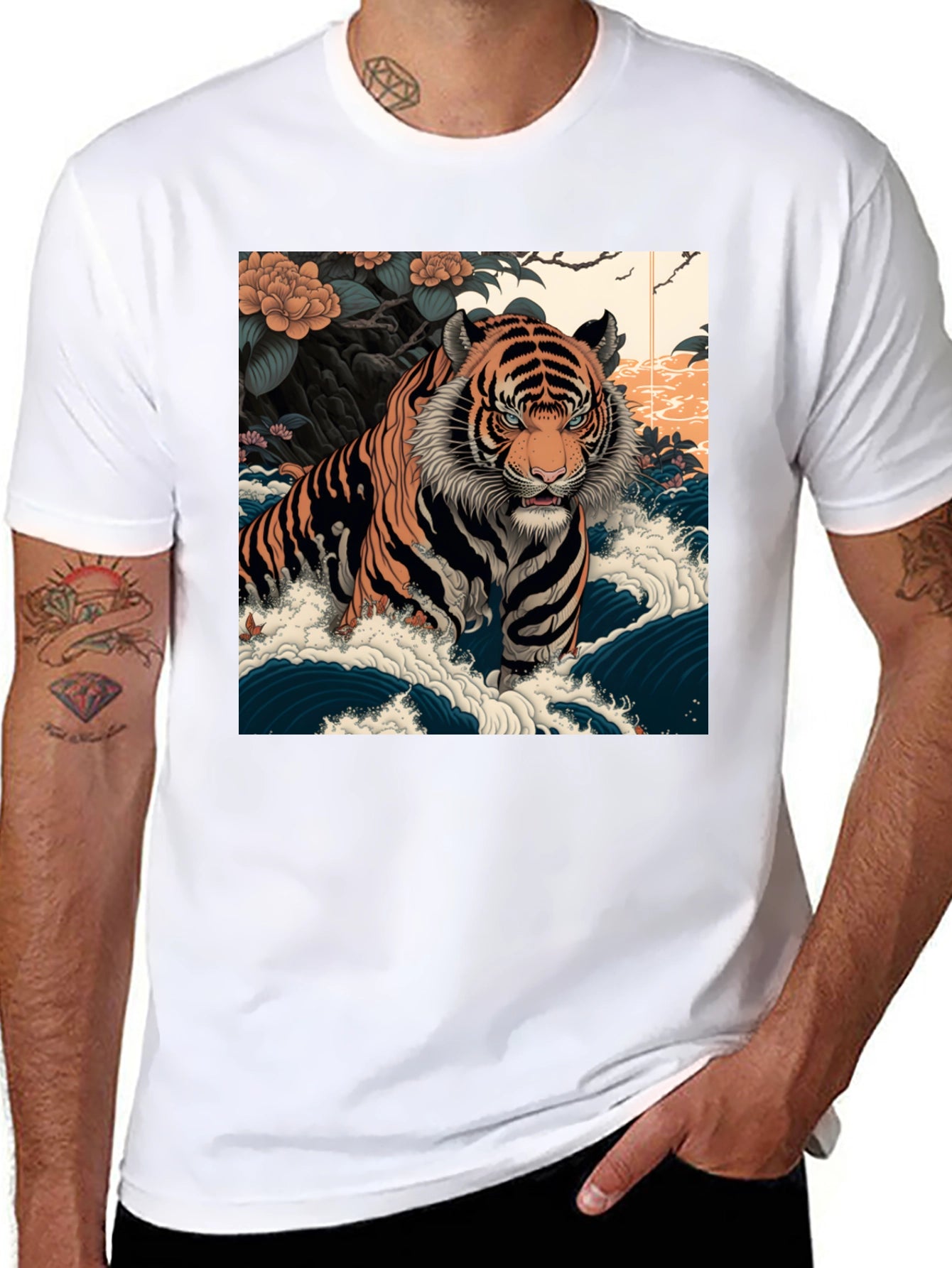 Tiger Wave Graphic Tee - Mens Black T-Shirt