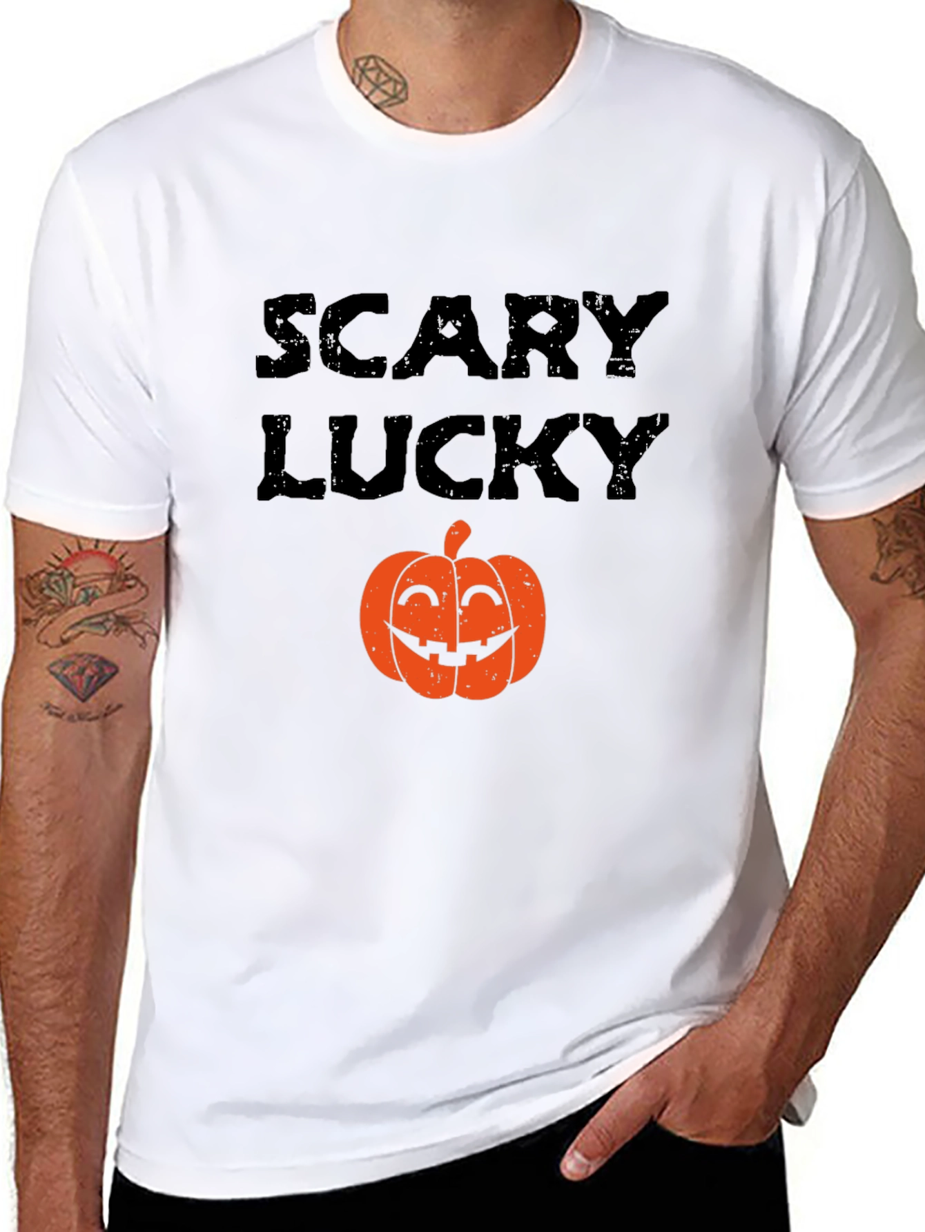Scary Lucky Halloween Pumpkin Graphic T-Shirt