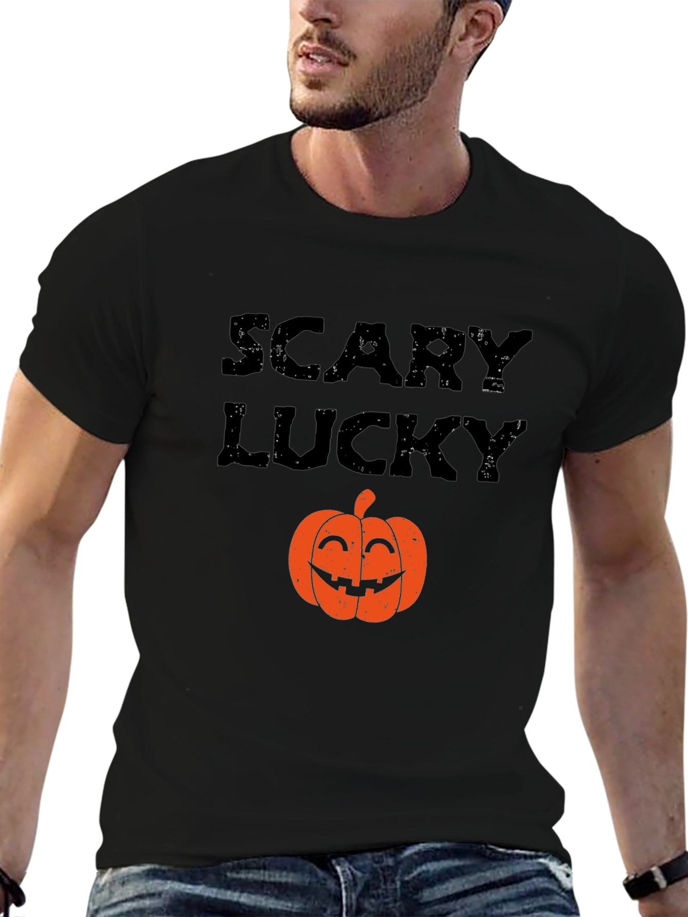 Scary Lucky Halloween Pumpkin Graphic T-Shirt