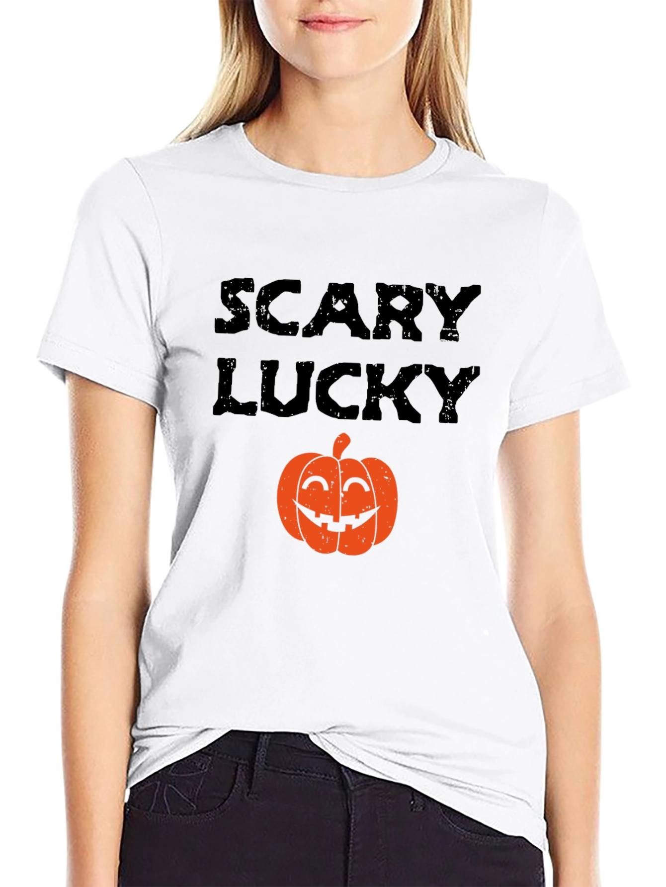 Scary Lucky Halloween Pumpkin Graphic T-Shirt