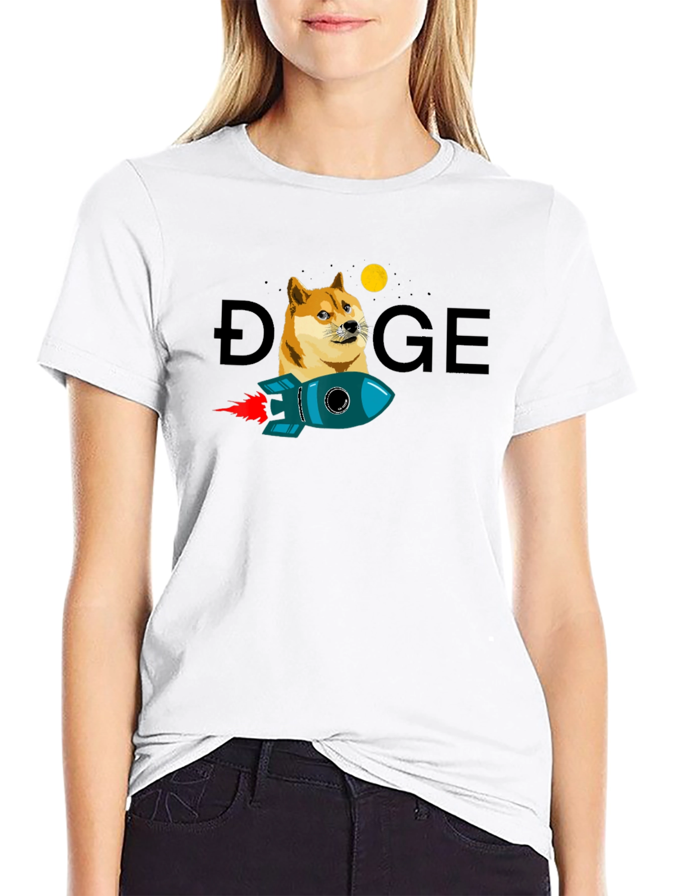 Doge to the Moon Black T-Shirt - Crypto Rocket