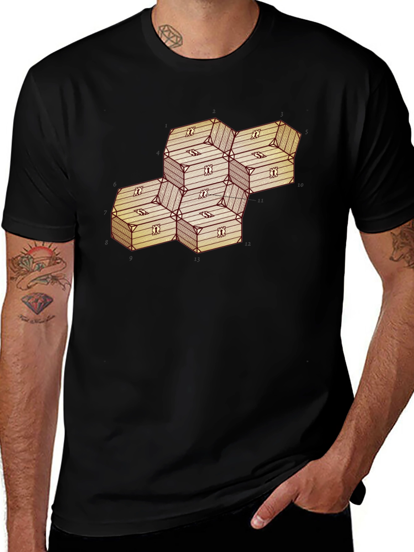 Geometric Illusion Wood Crate Tee - Abstract Art Shirt
