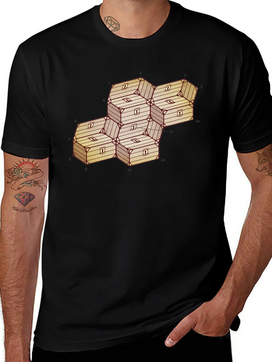 Geometric Illusion Wood Crate Tee - Abstract Art Shirt
