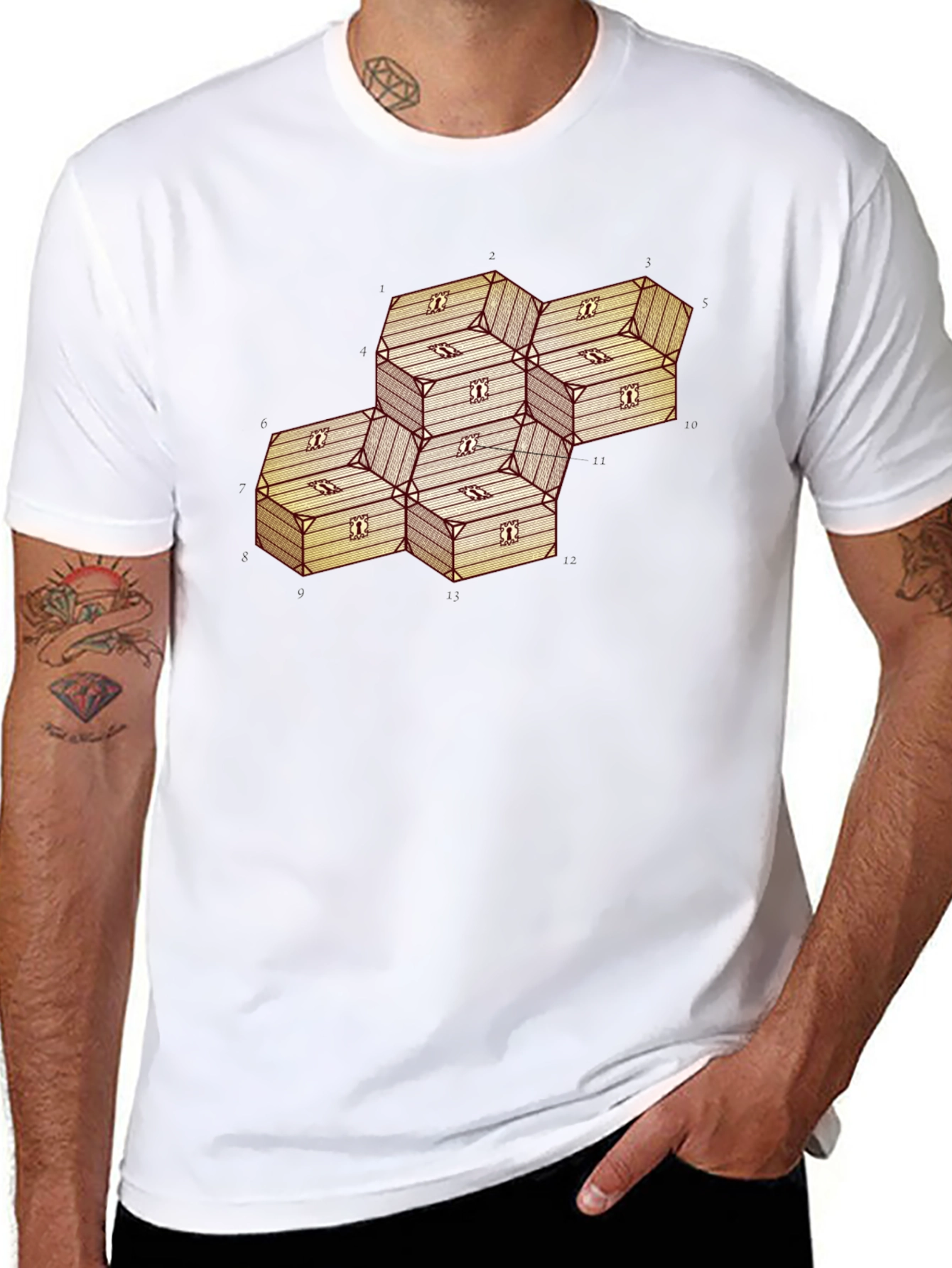 Geometric Illusion Wood Crate Tee - Abstract Art Shirt