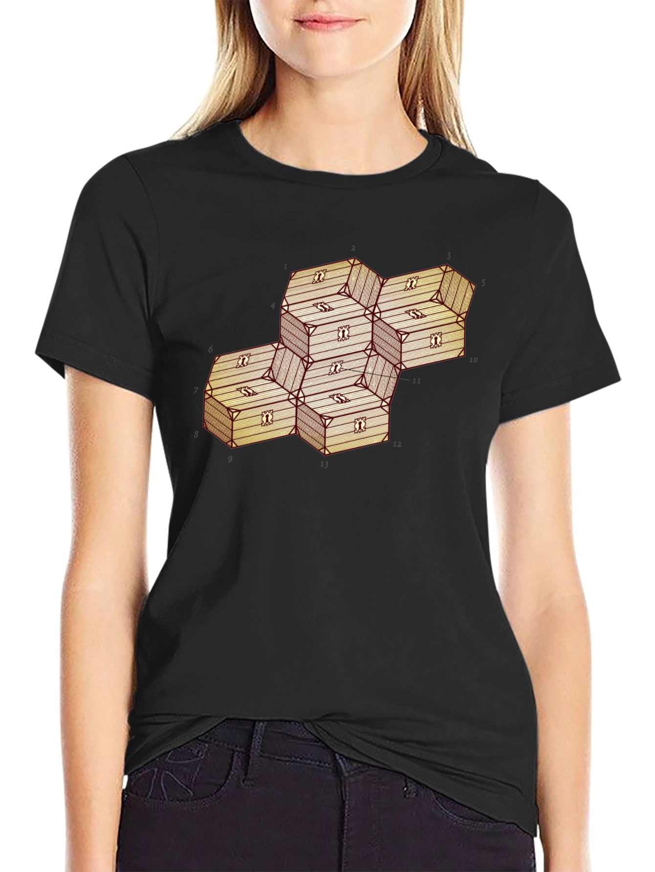 Geometric Illusion Wood Crate Tee - Abstract Art Shirt