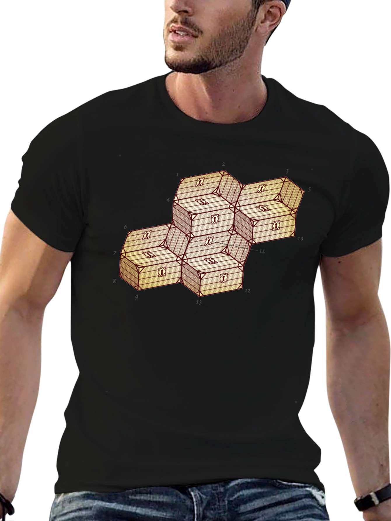 Geometric Illusion Wood Crate Tee - Abstract Art Shirt