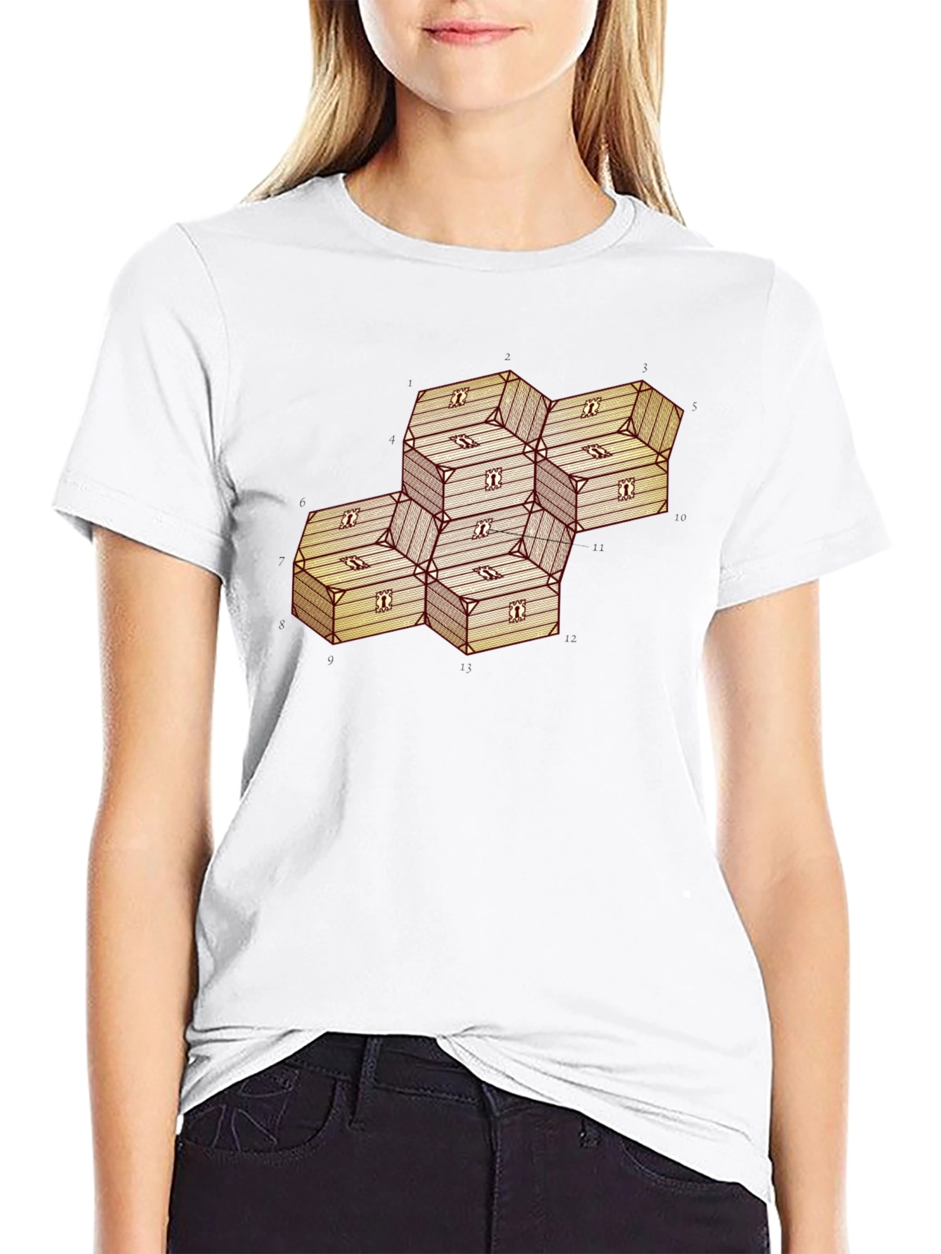 Geometric Illusion Wood Crate Tee - Abstract Art Shirt