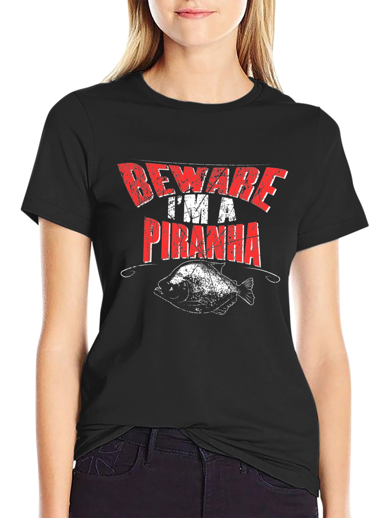Beware Im A Piranha Mens Graphic T-Shirt