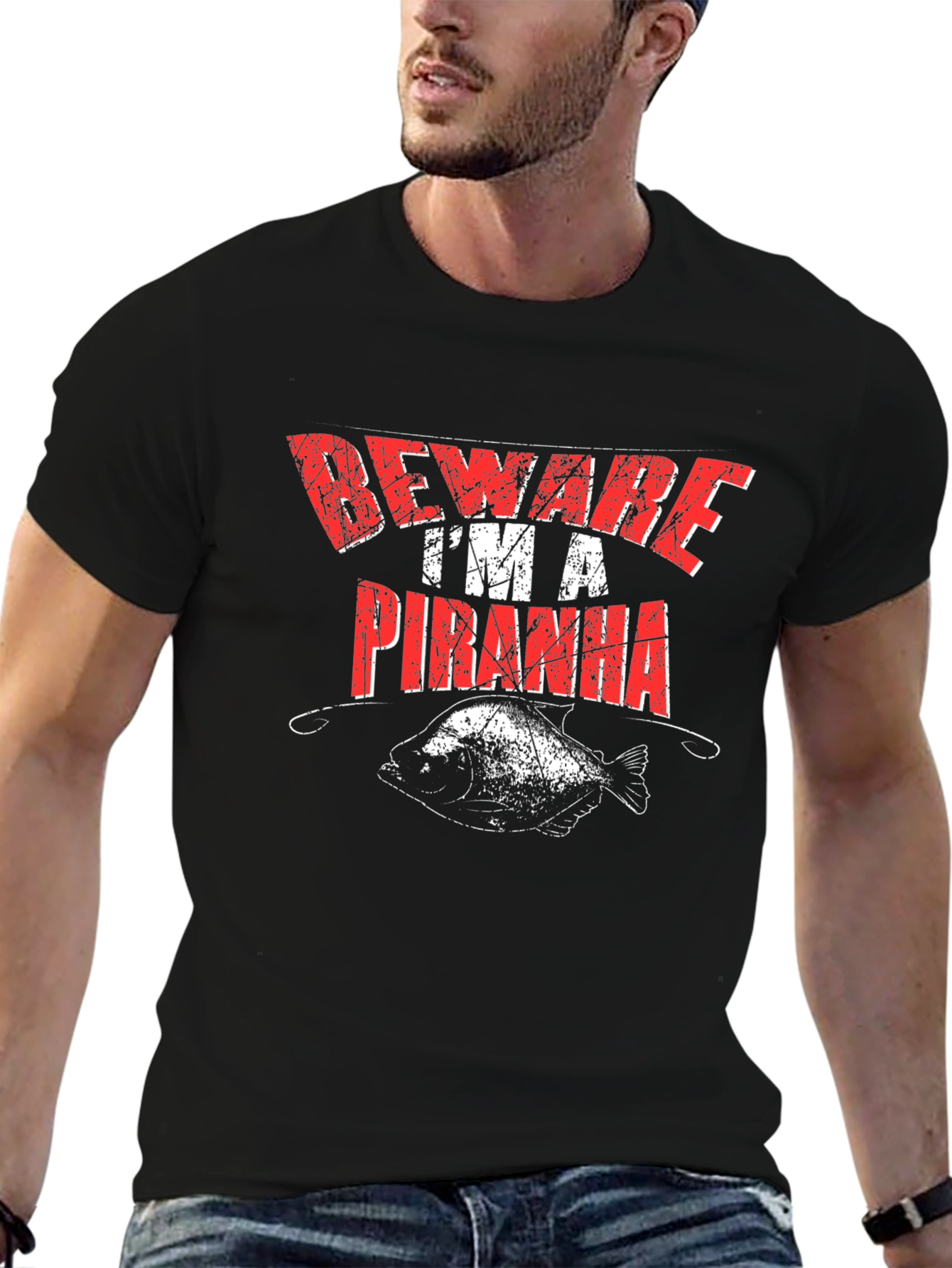 Beware Im A Piranha Mens Graphic T-Shirt