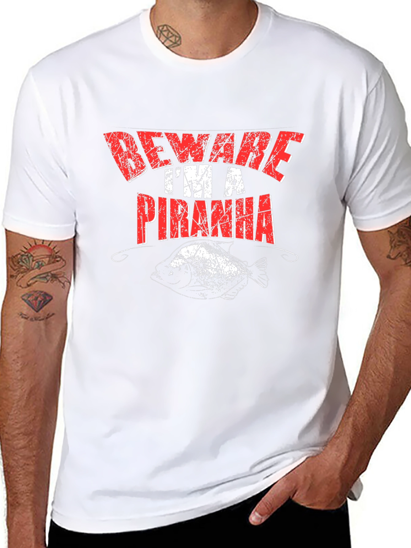 Beware Im A Piranha Mens Graphic T-Shirt