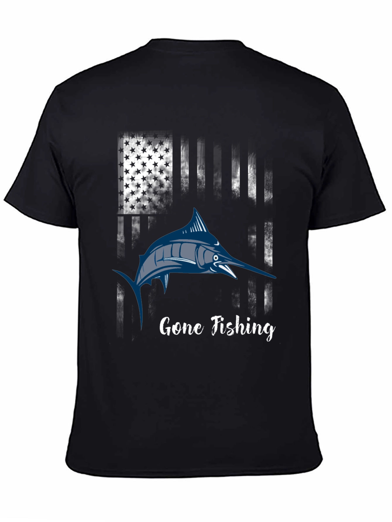 Gone Fishing T-Shirt - American Flag Marlin Design