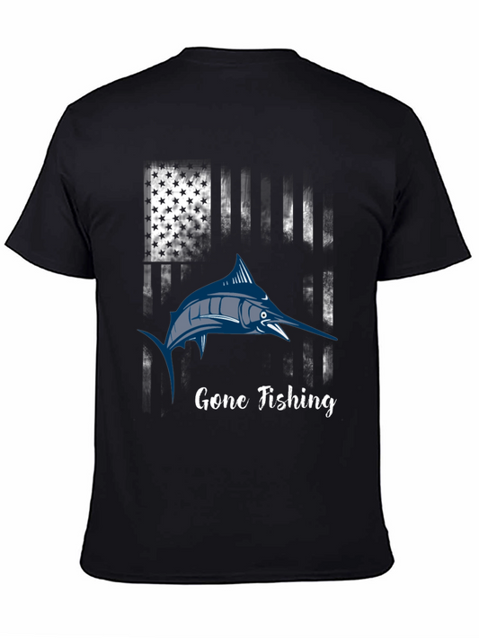 Gone Fishing T-Shirt - American Flag Marlin Design