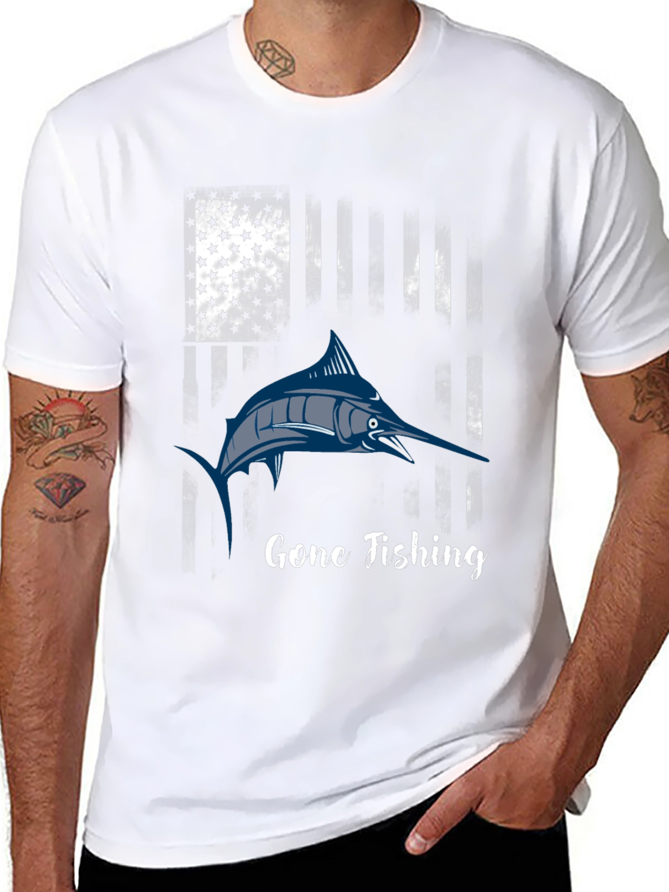 Gone Fishing T-Shirt - American Flag Marlin Design