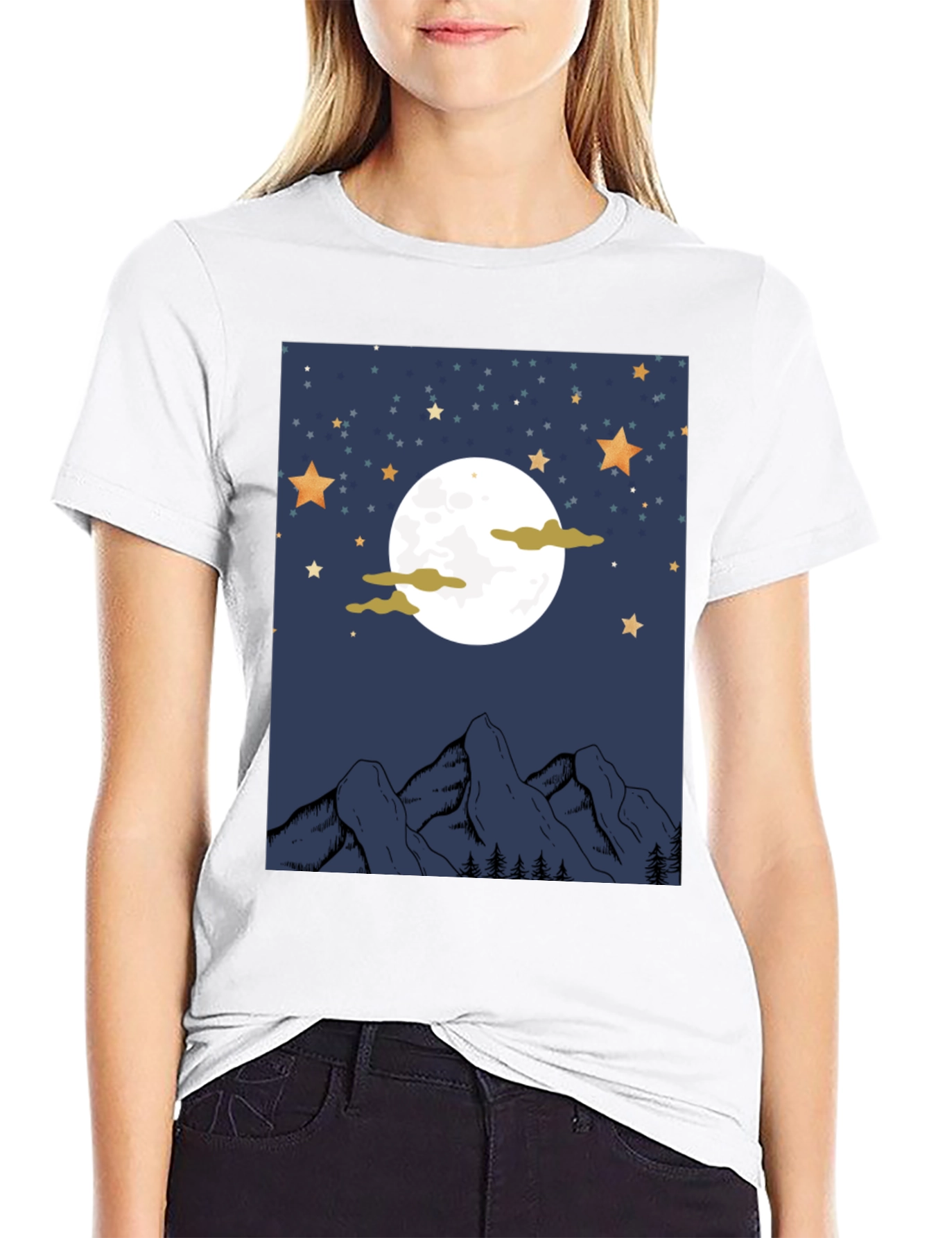 Moonlit Mountain Graphic Tee - Unisex Black T-Shirt