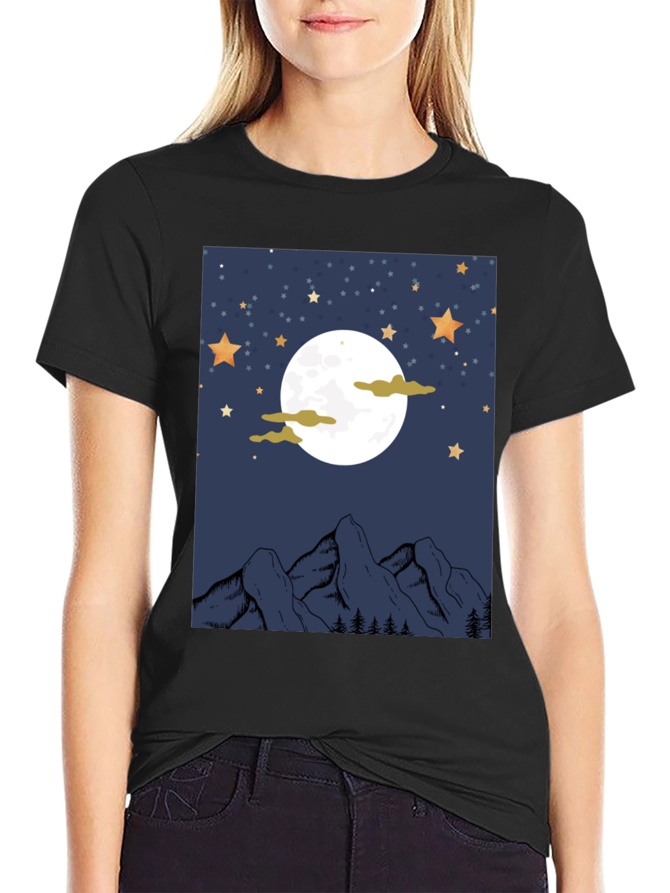 Moonlit Mountain Graphic Tee - Unisex Black T-Shirt