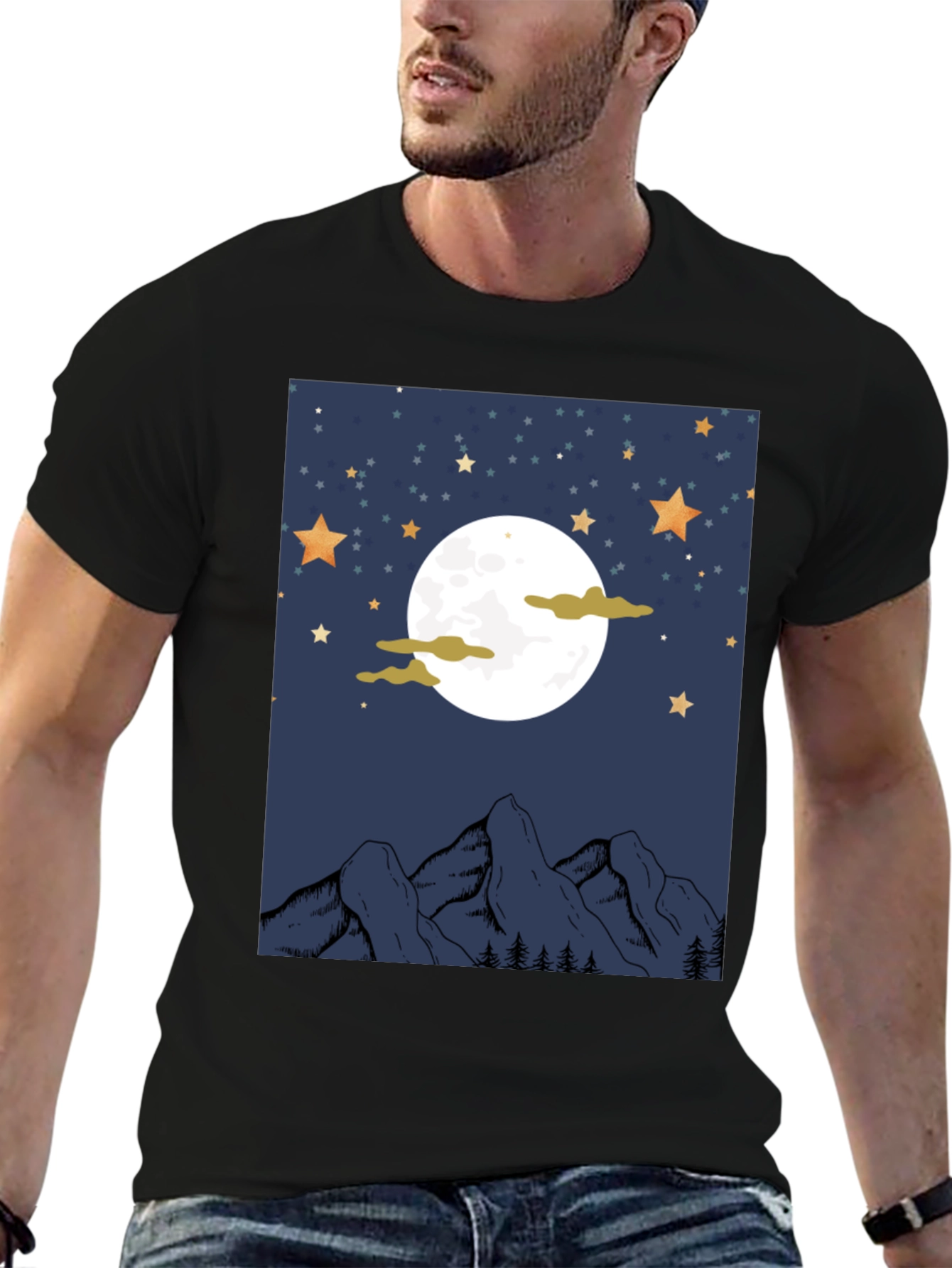 Moonlit Mountain Graphic Tee - Unisex Black T-Shirt