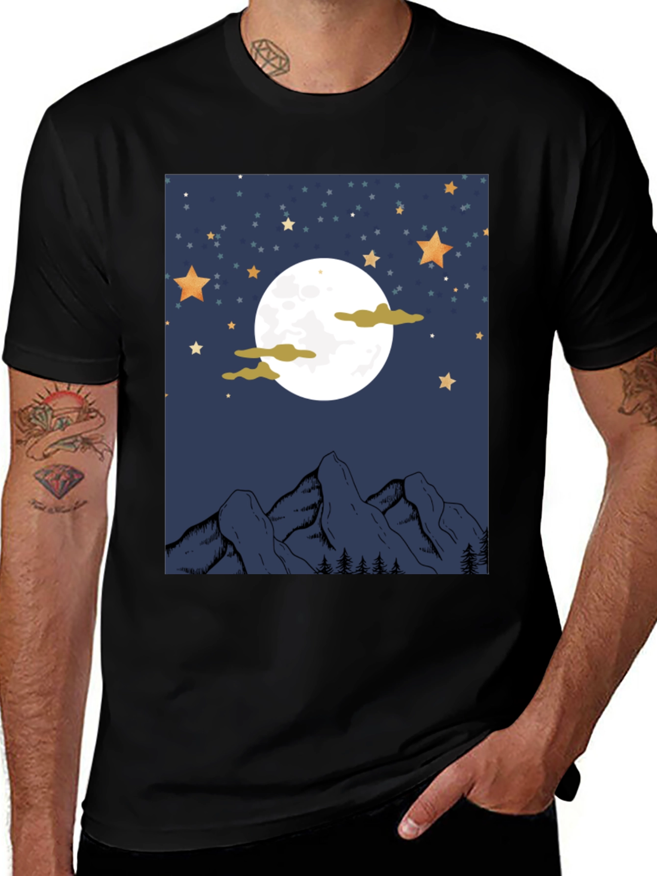 Moonlit Mountain Graphic Tee - Unisex Black T-Shirt