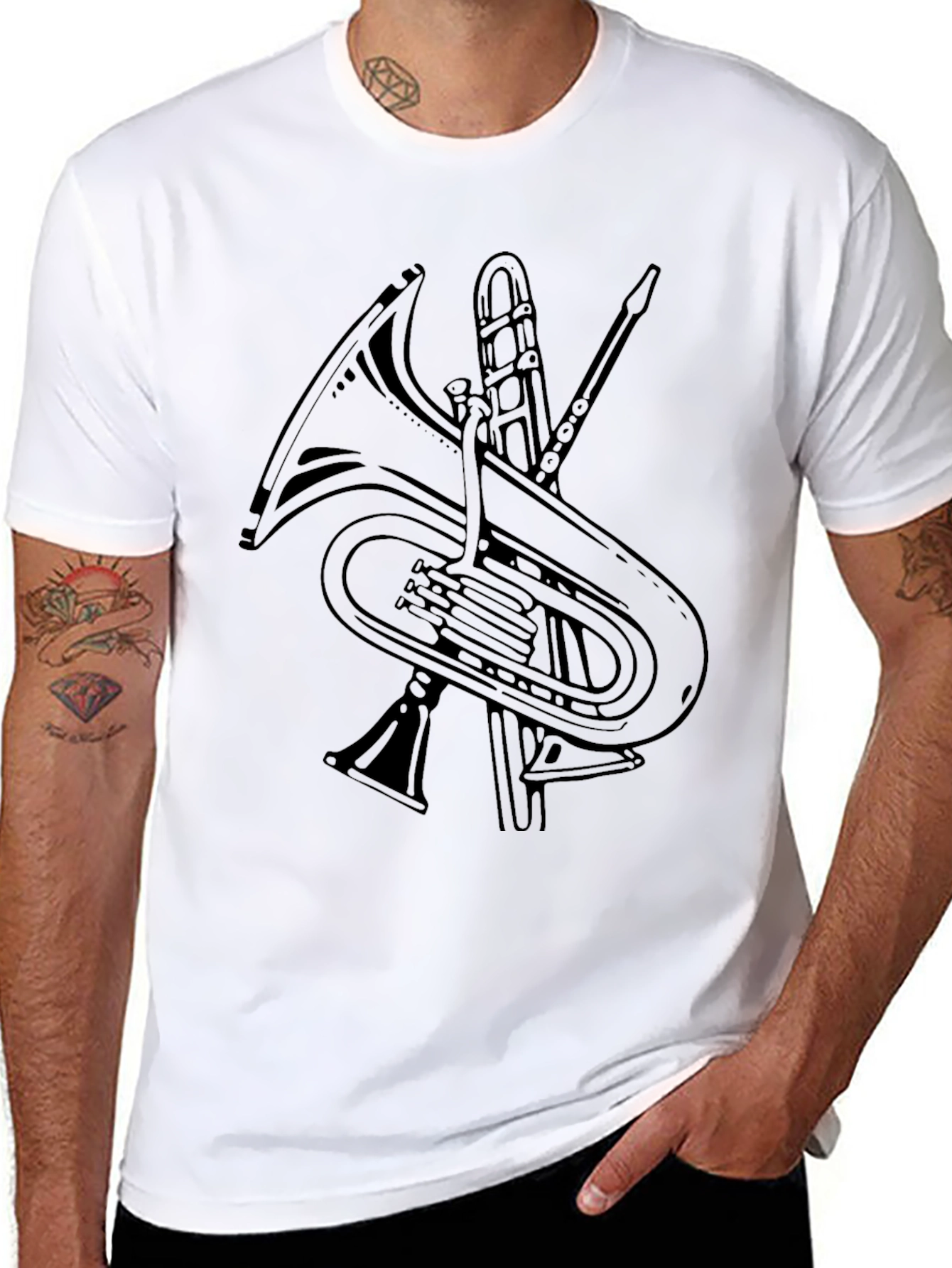 Musical Instrument Graphic Print Black T-Shirt