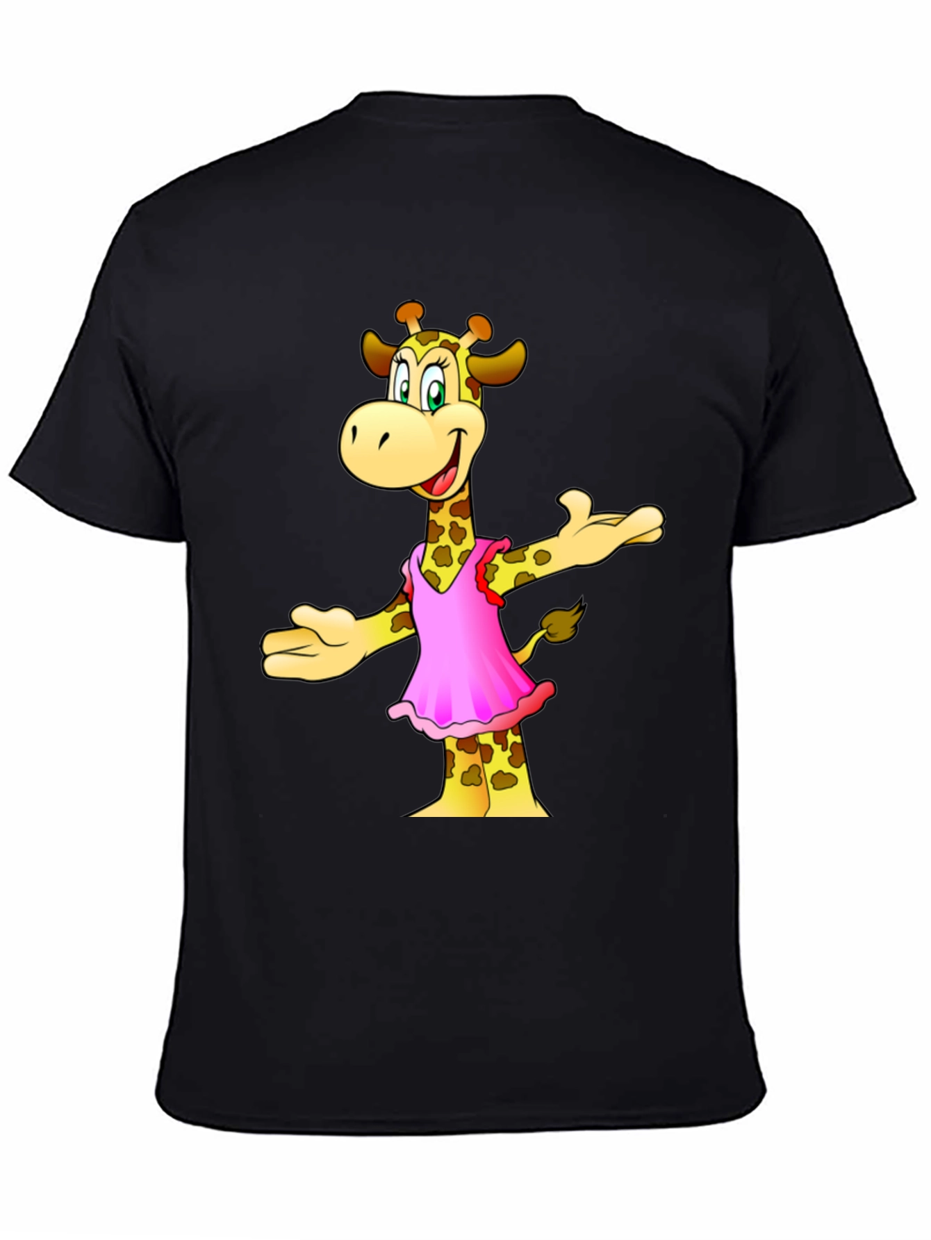 Giraffe in Pink Dress Graphic Tee - Black
