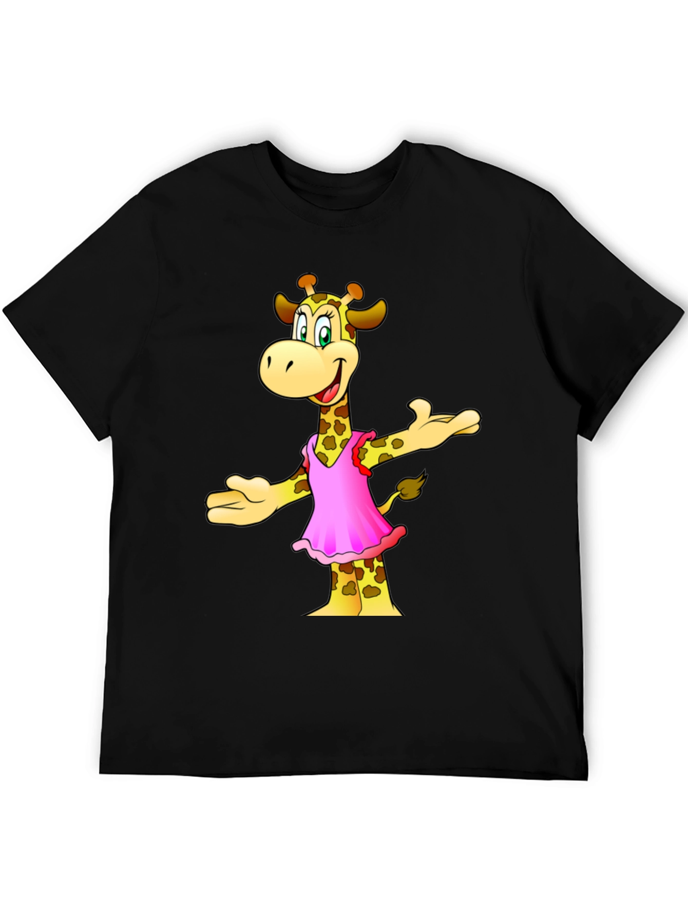 Giraffe in Pink Dress Graphic Tee - Black