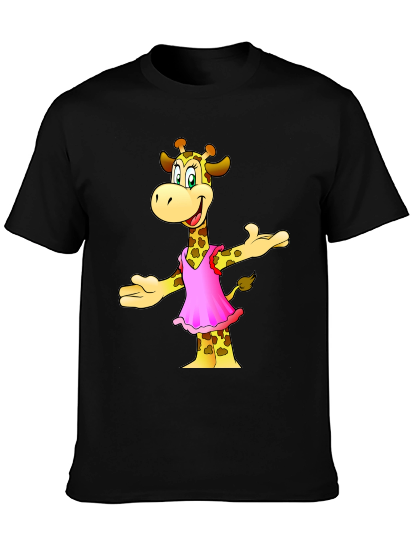 Giraffe in Pink Dress Graphic Tee - Black