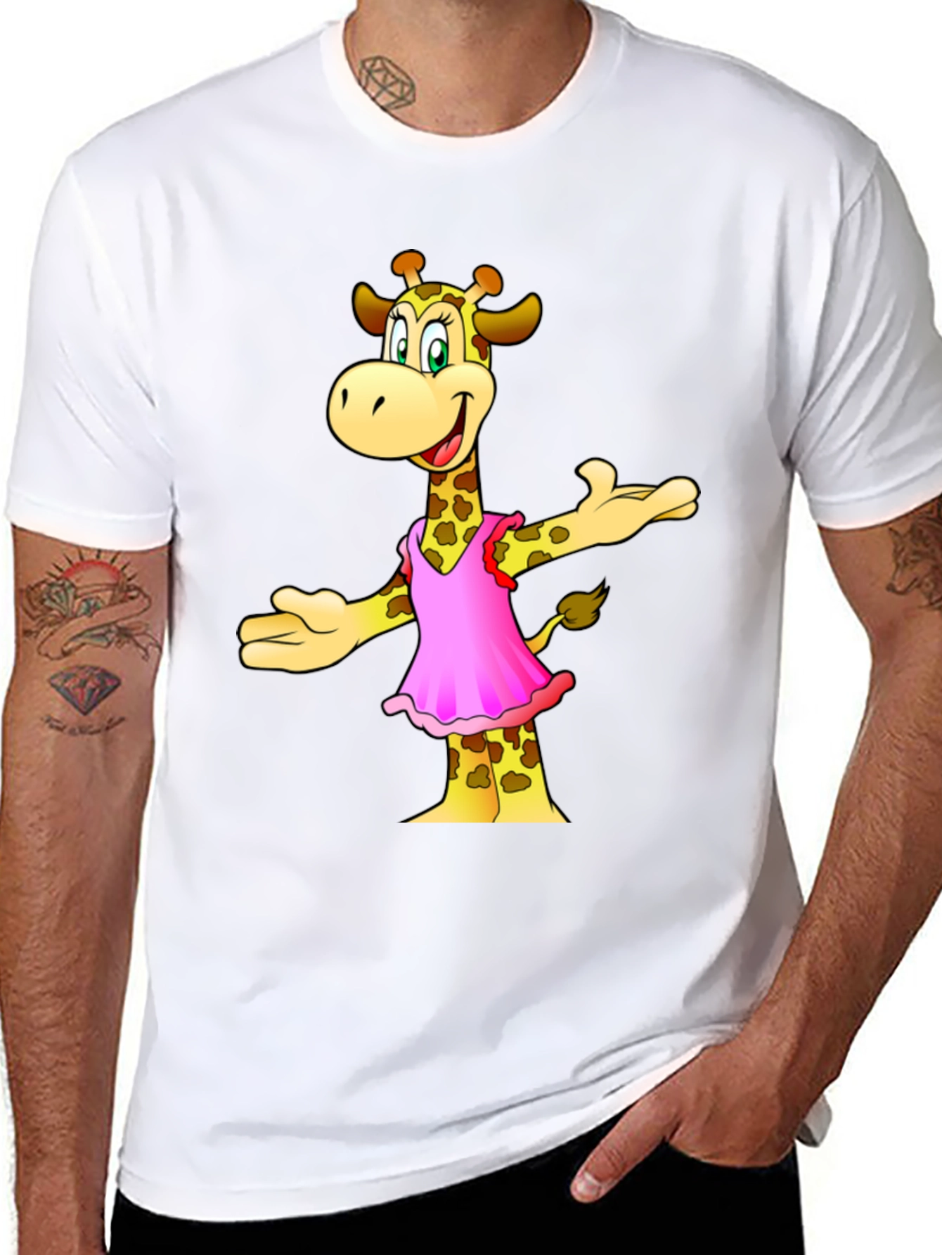 Giraffe in Pink Dress Graphic Tee - Black