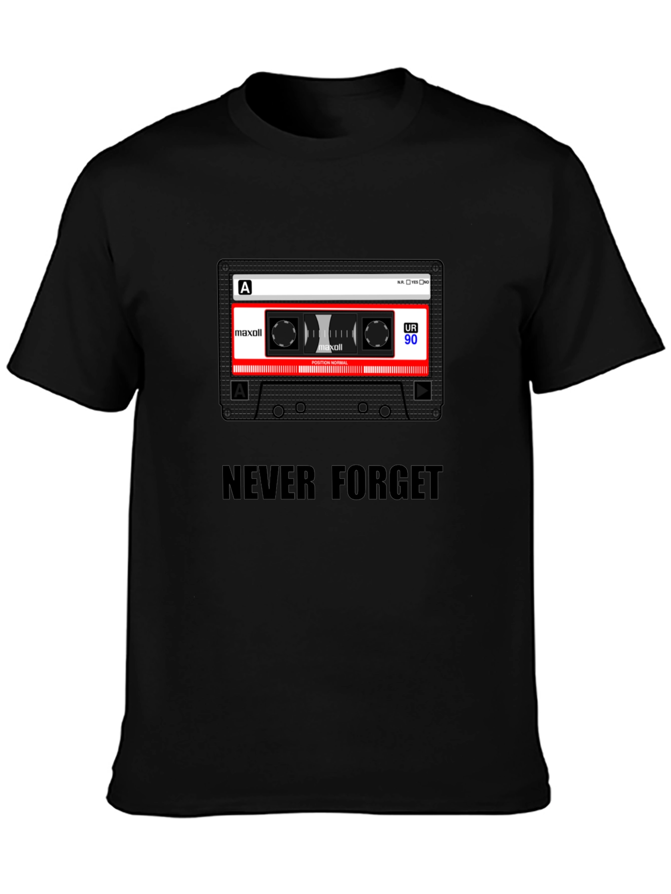Never Forget Cassette Tape Black T-Shirt