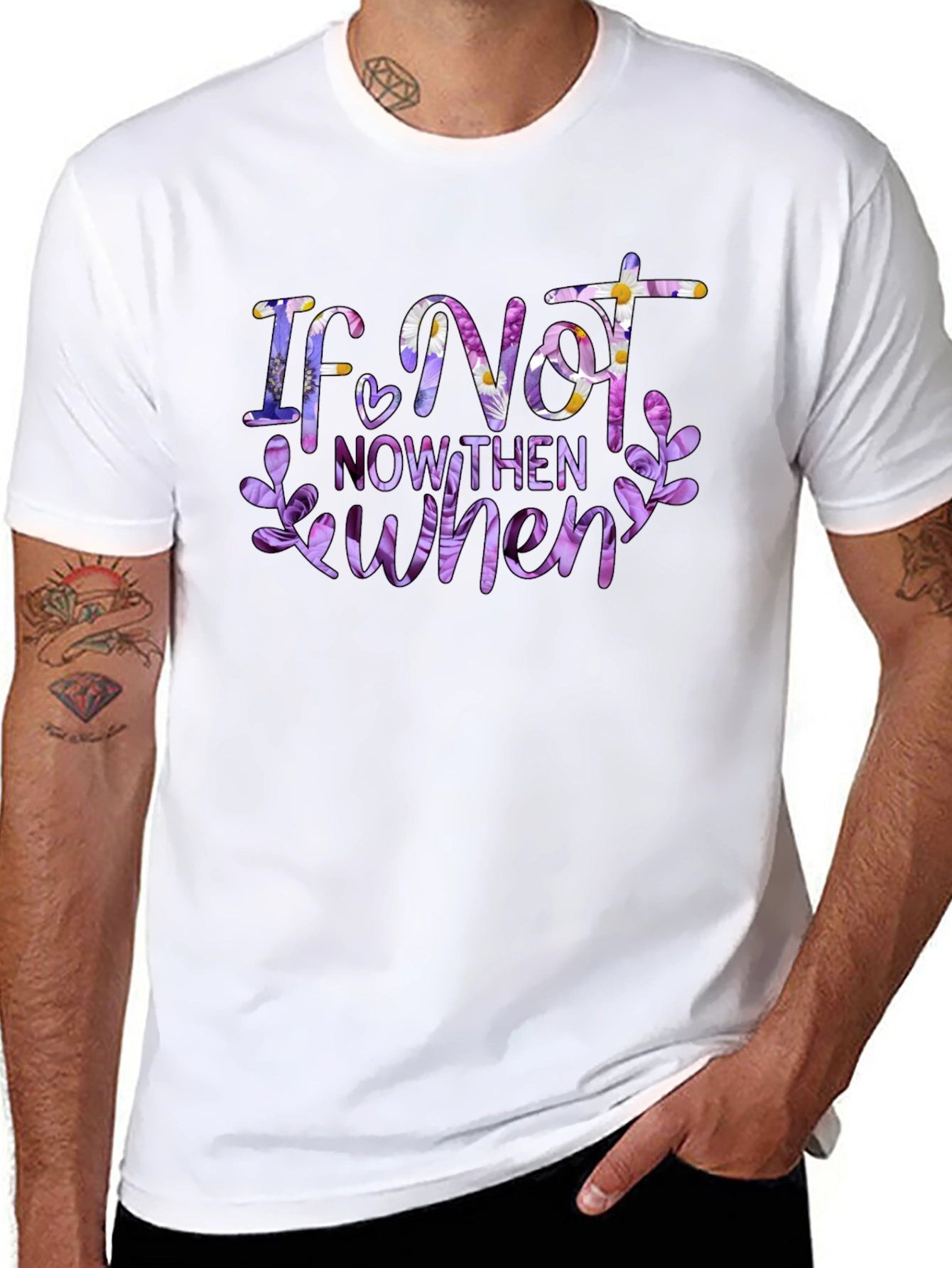 Floral If Not Now Then When Black T-Shirt