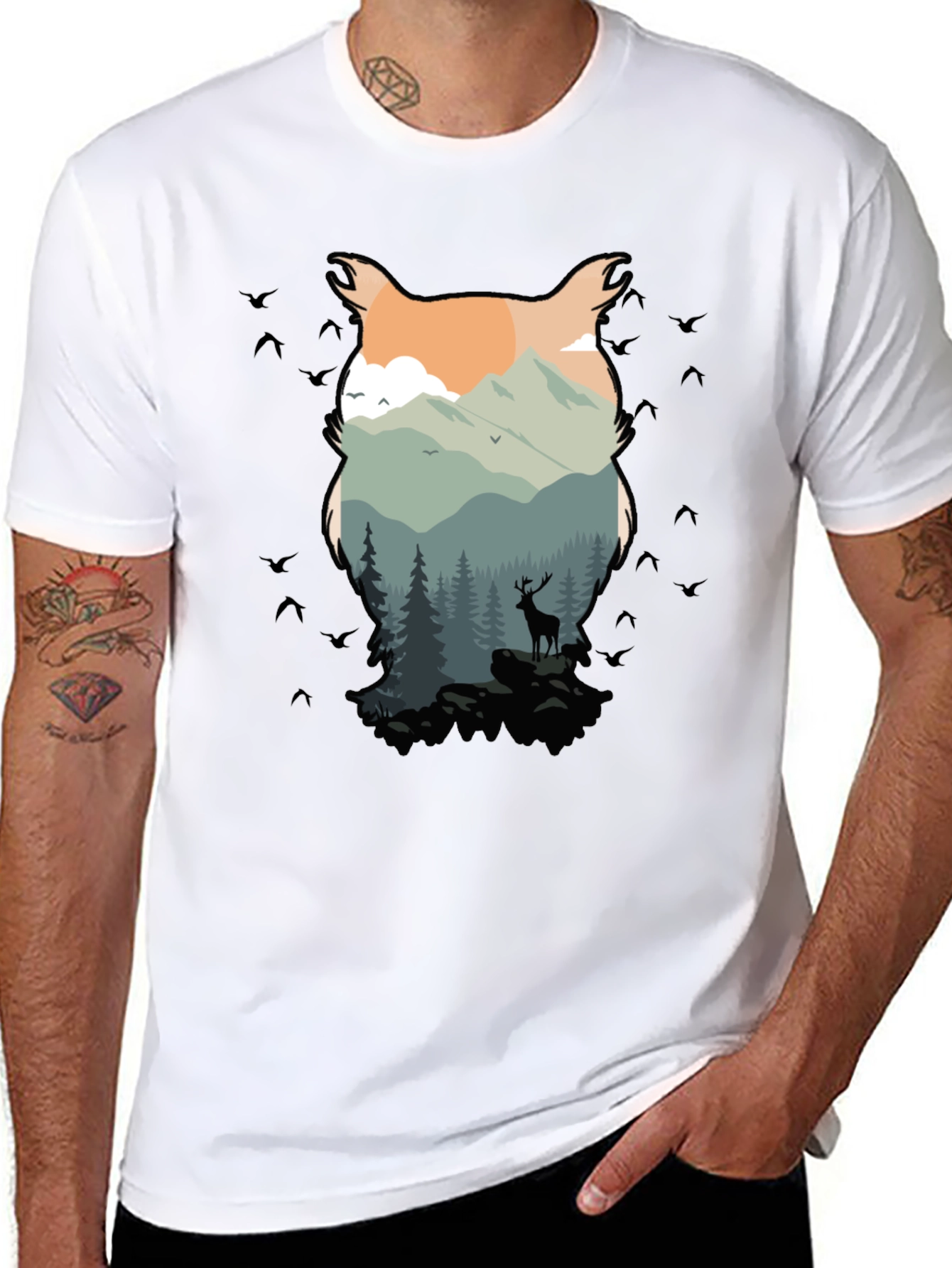 Nature Owl Graphic Black T-Shirt