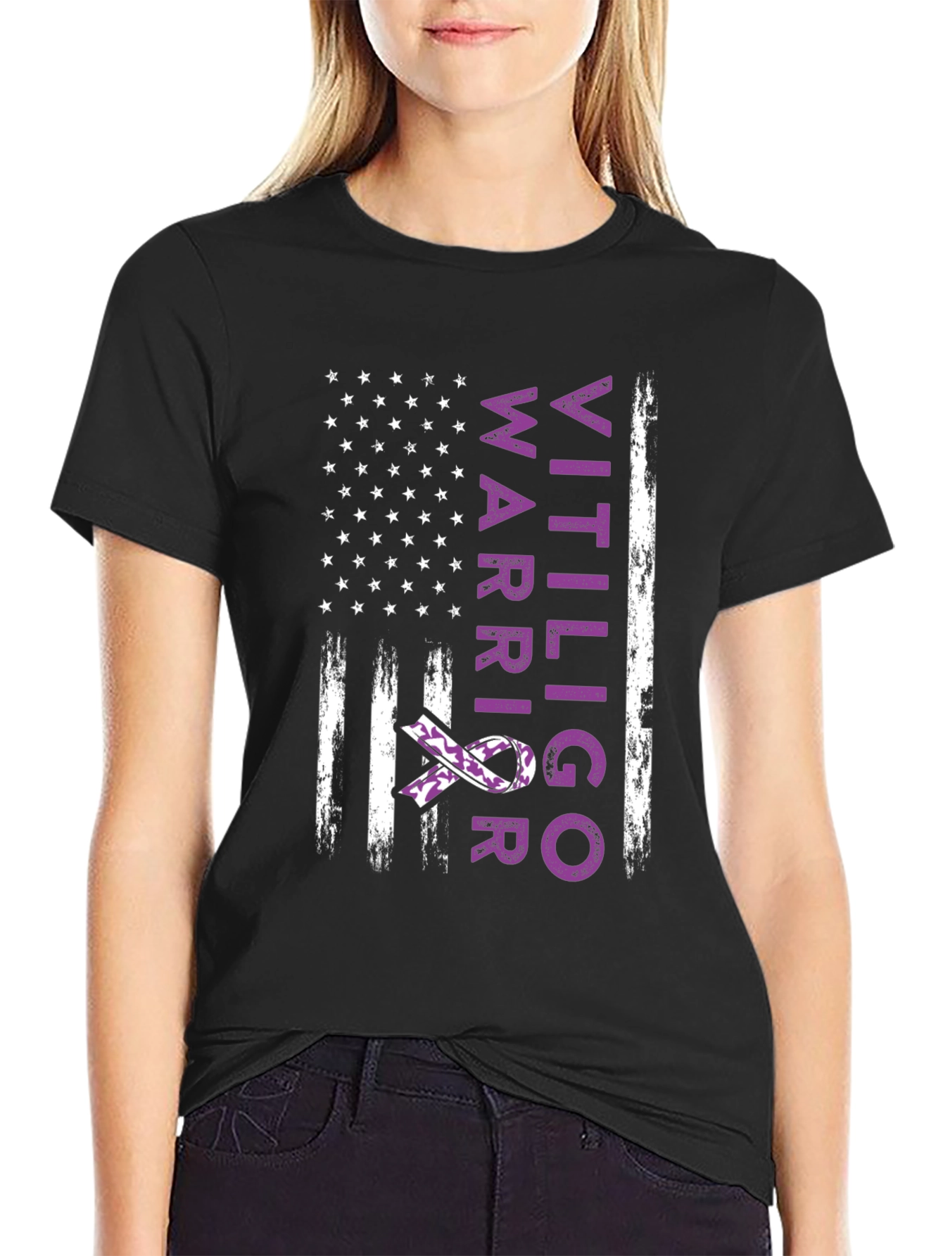 Vitiligo Warrior American Flag T-Shirt