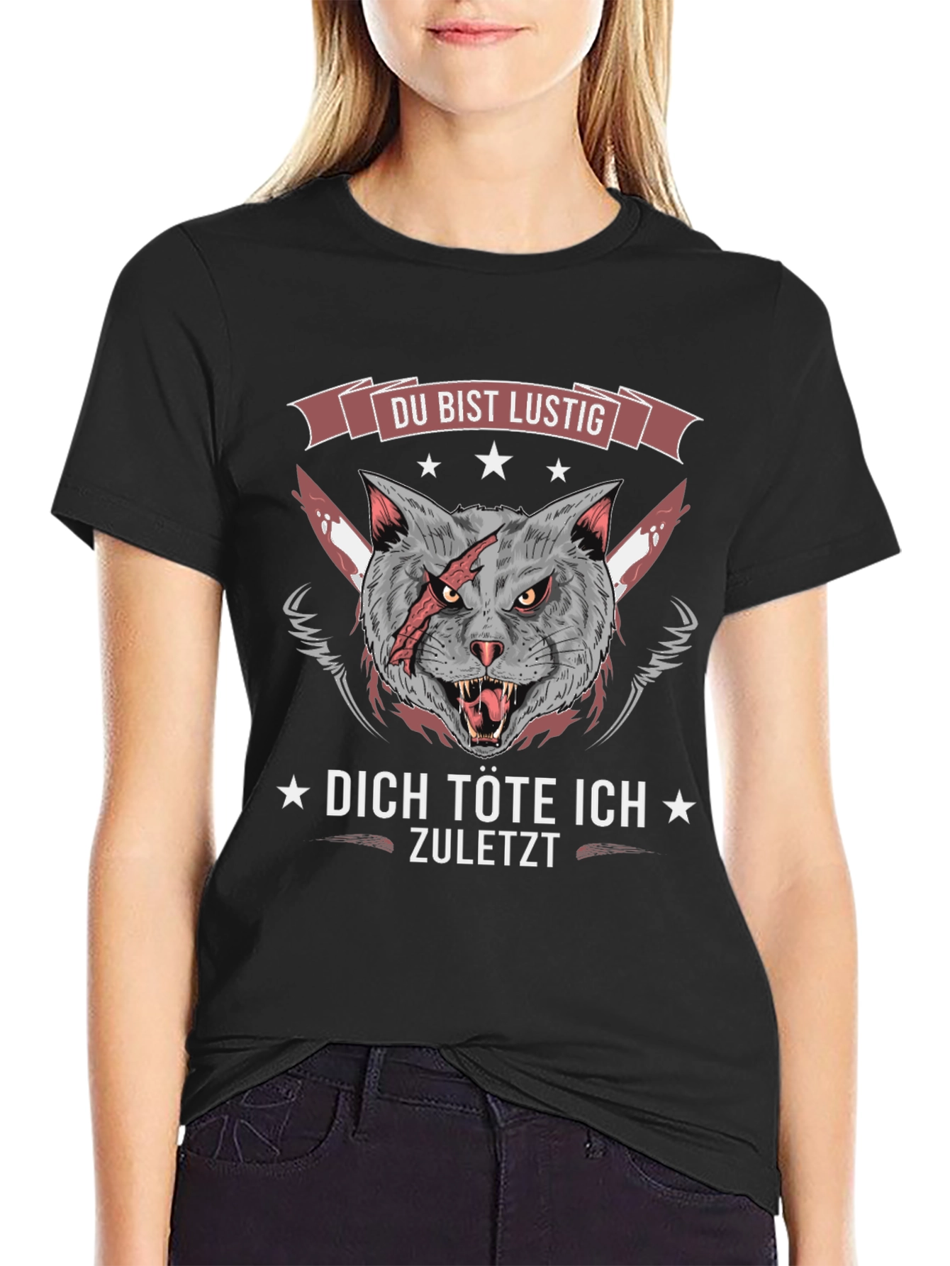 Funny Cat Graphic Tee - Du Bist Lustig