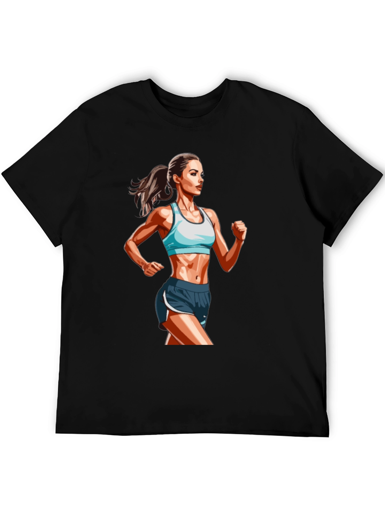 Mens Black T-Shirt with Female Runner Graphic