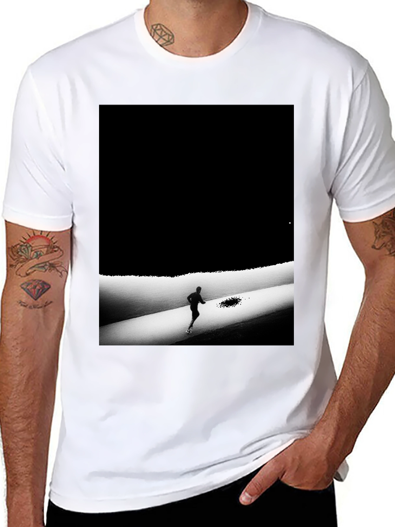 Monochrome Runner Graphic Tee - Soft Stylish Black T-Shirt