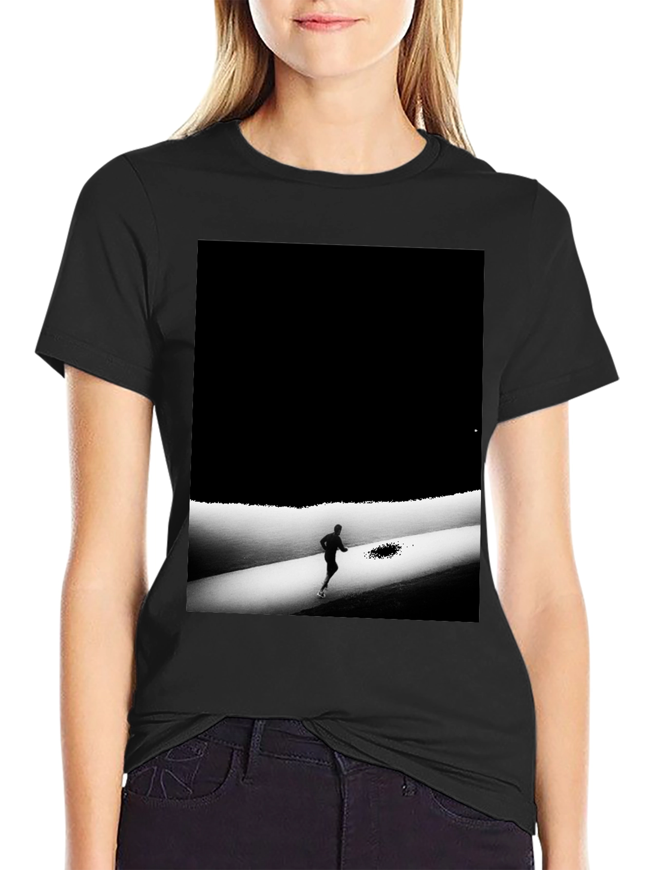 Monochrome Runner Graphic Tee - Soft Stylish Black T-Shirt