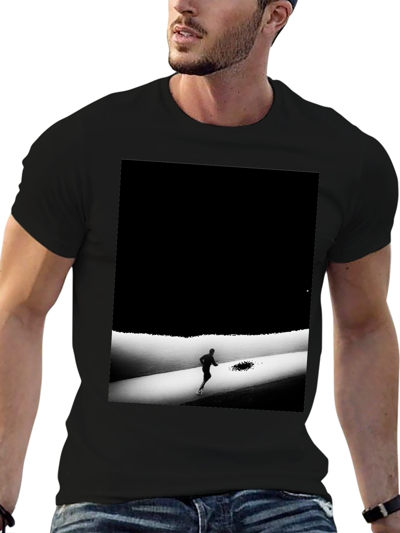 Monochrome Runner Graphic Tee - Soft Stylish Black T-Shirt