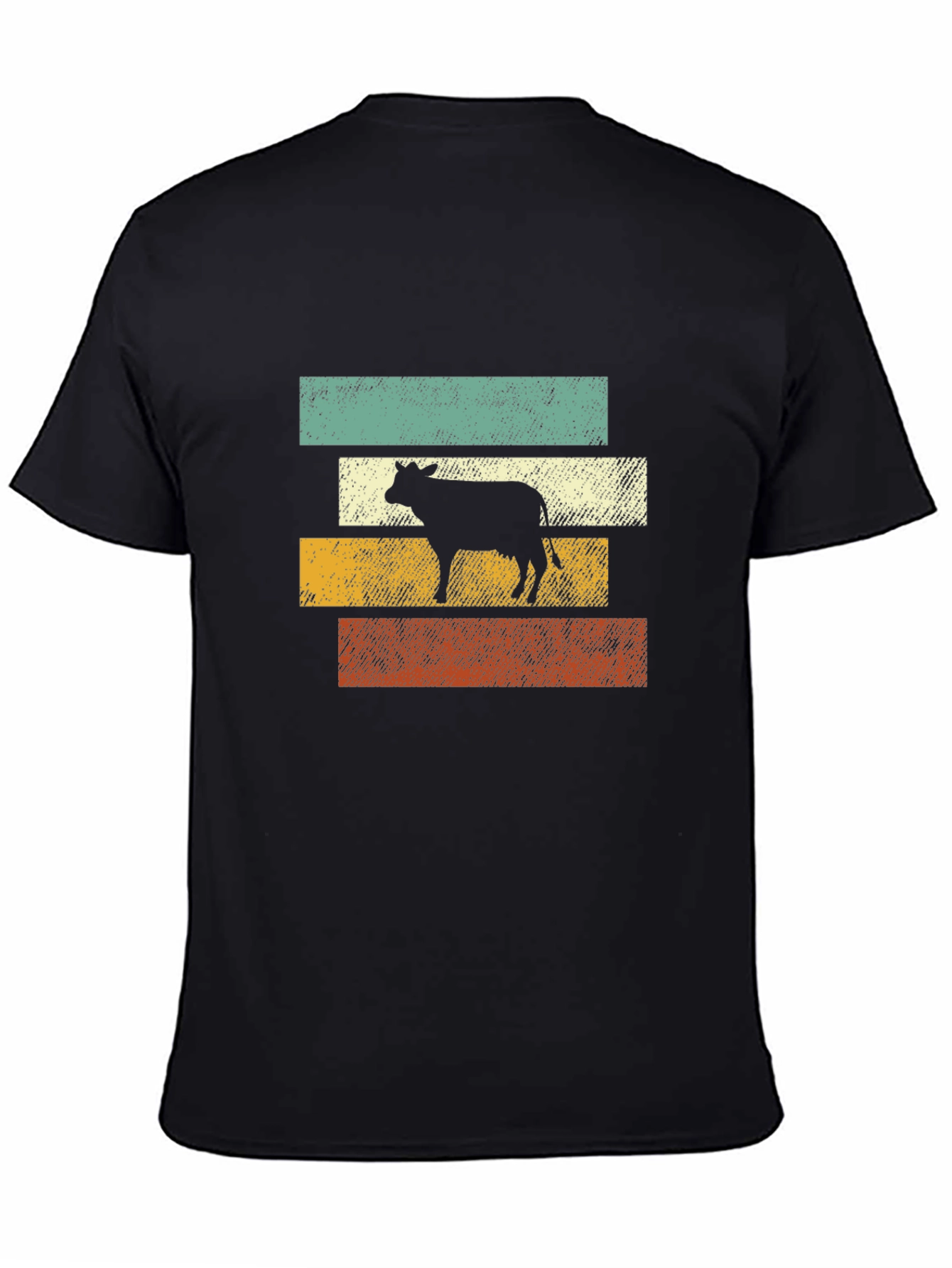 Retro Cow Graphic Tee - Black Cotton T-Shirt