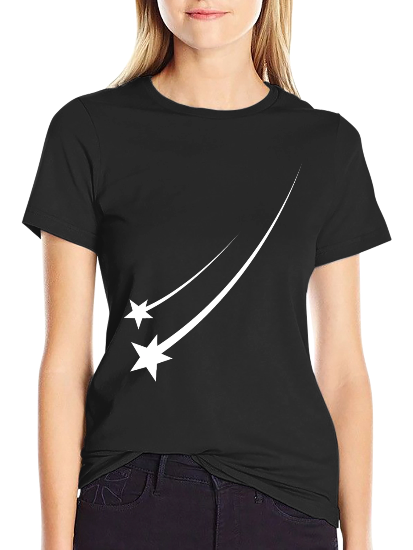 Stylish Black Tee with Shooting Star Design