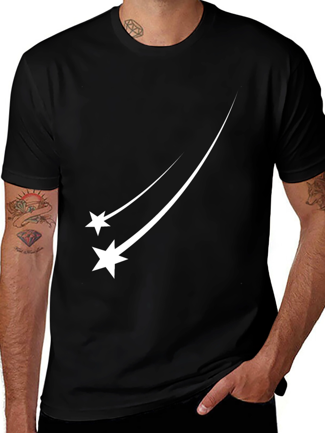 Stylish Black Tee with Shooting Star Design