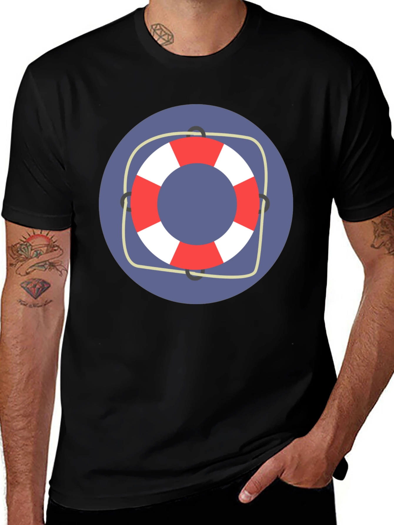 Nautical Life Preserver Graphic Tee - Black