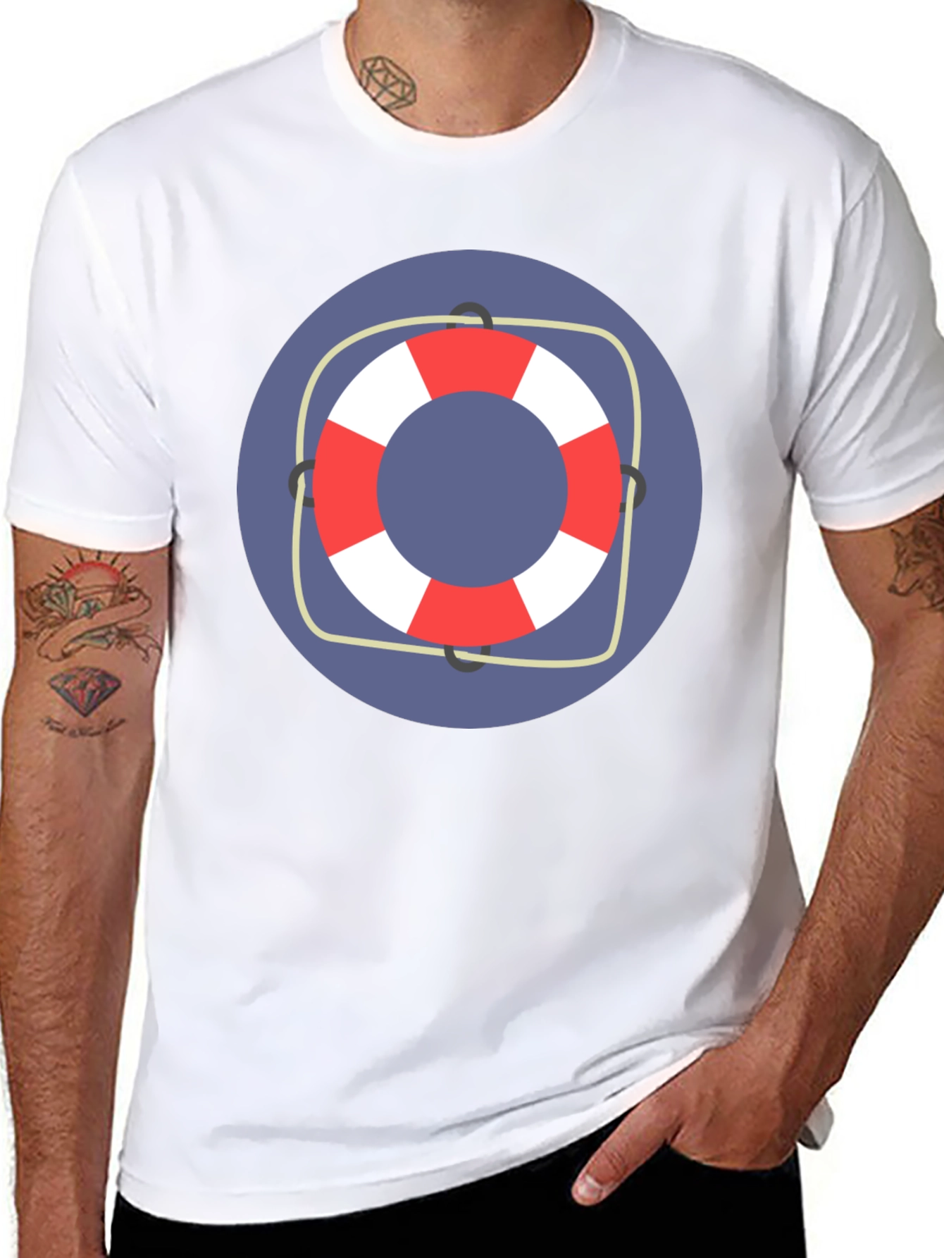 Nautical Life Preserver Graphic Tee - Black